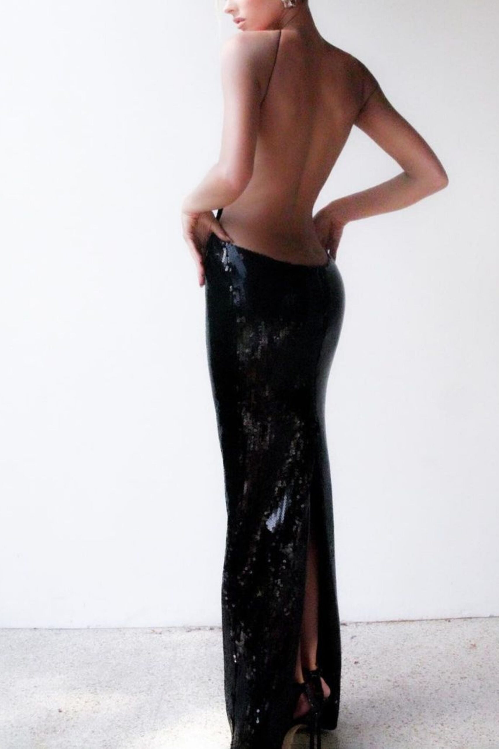 GLITTER CUTOUT BLACK MAXI DRESS FOR PARTY