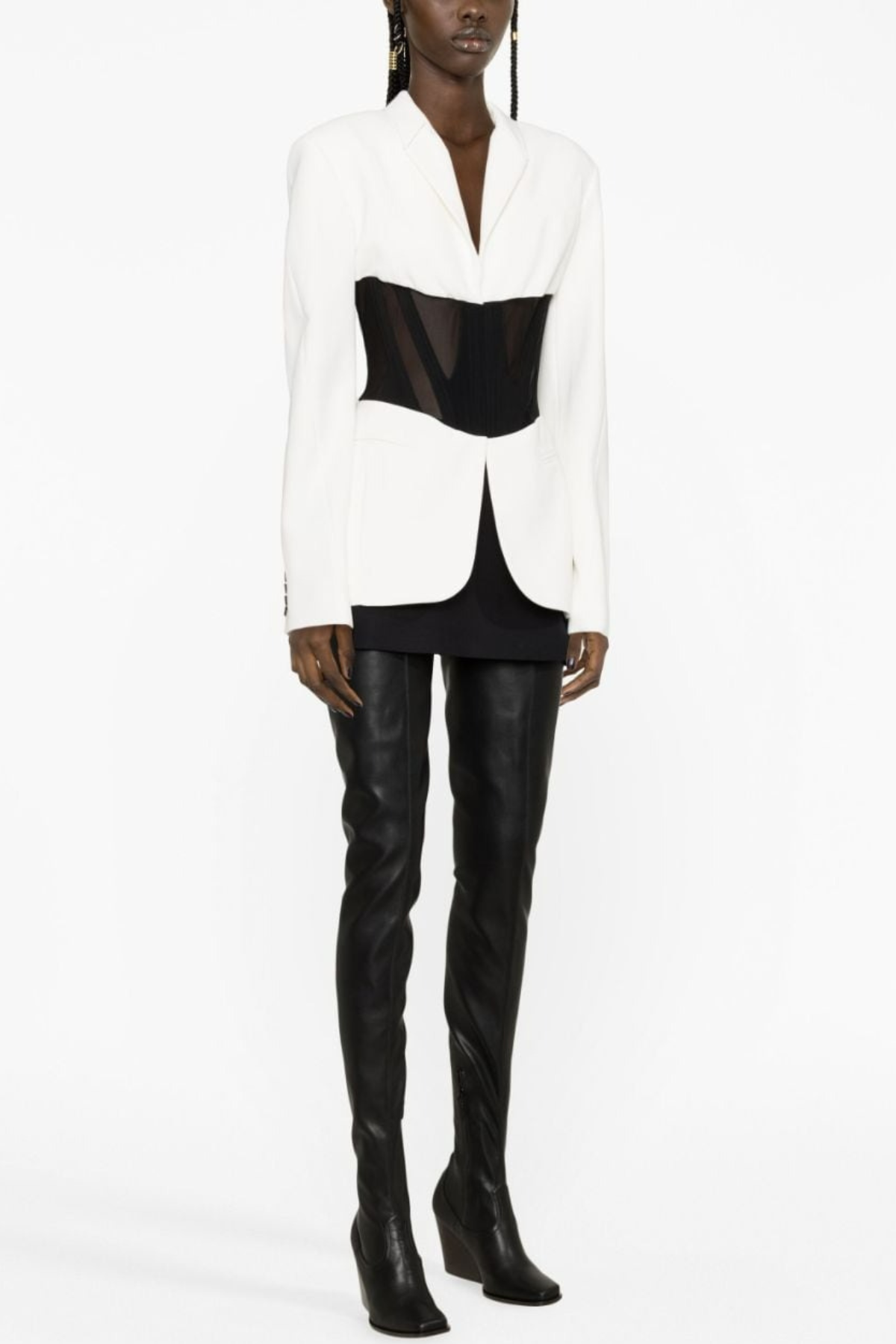 KAMRYN WHITE PANELED MESH BLAZER BLAZER