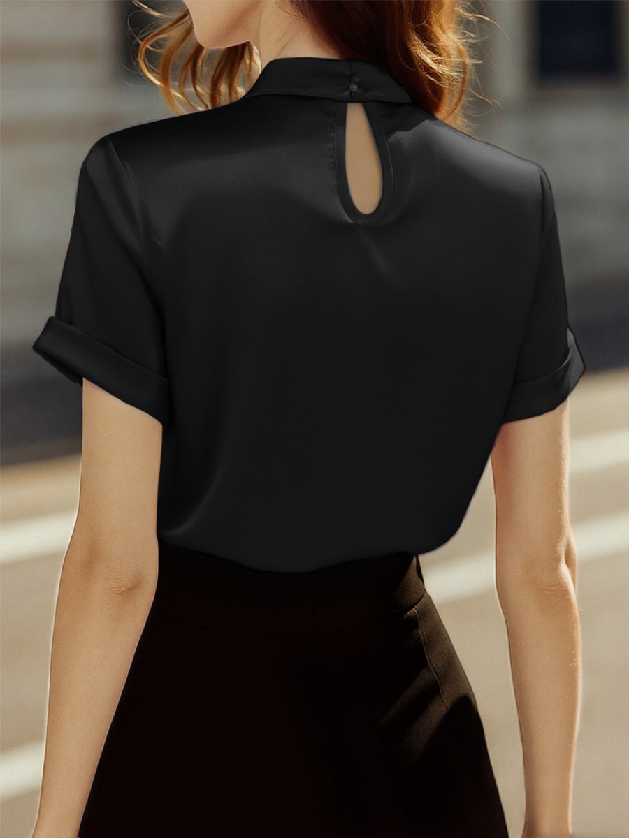 MODERN WHITE SATIN KEYHOLE BLOUSE FOR EVENTS