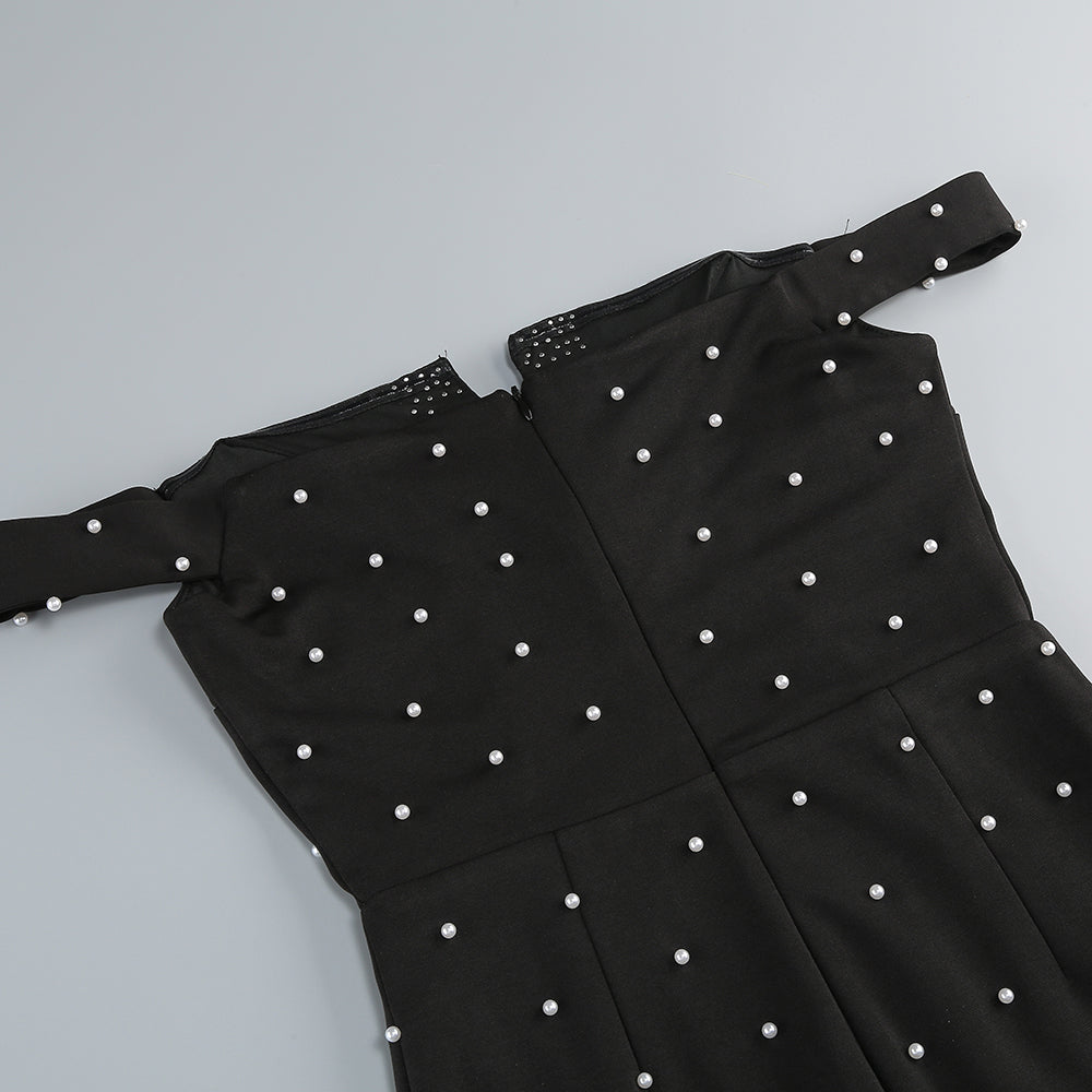PEARL POLKA DOT MIDI DRESS BLACK