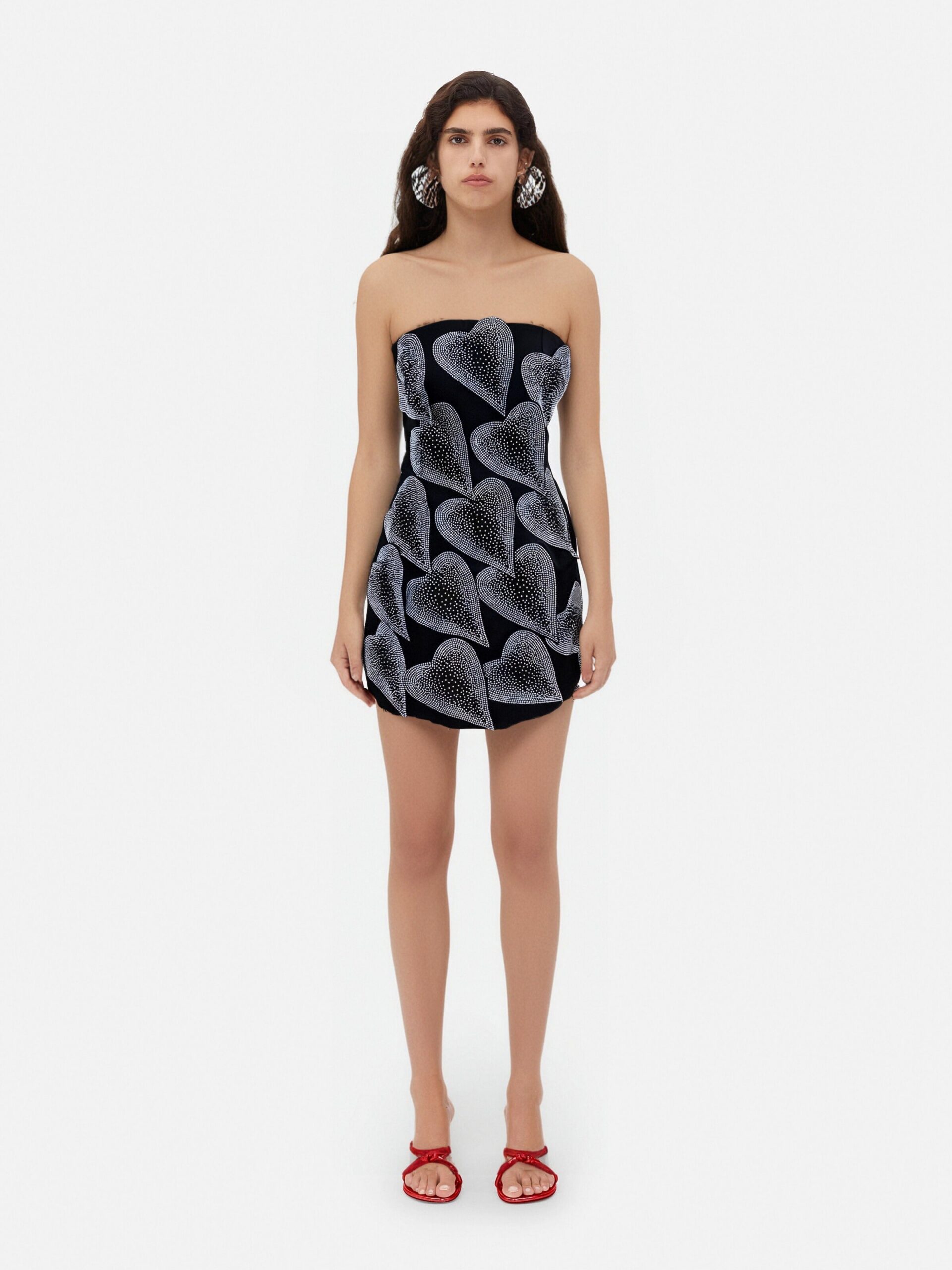 CRYSTAL LEAF MINI DRESS BLACK COCKTAIL PARTY
