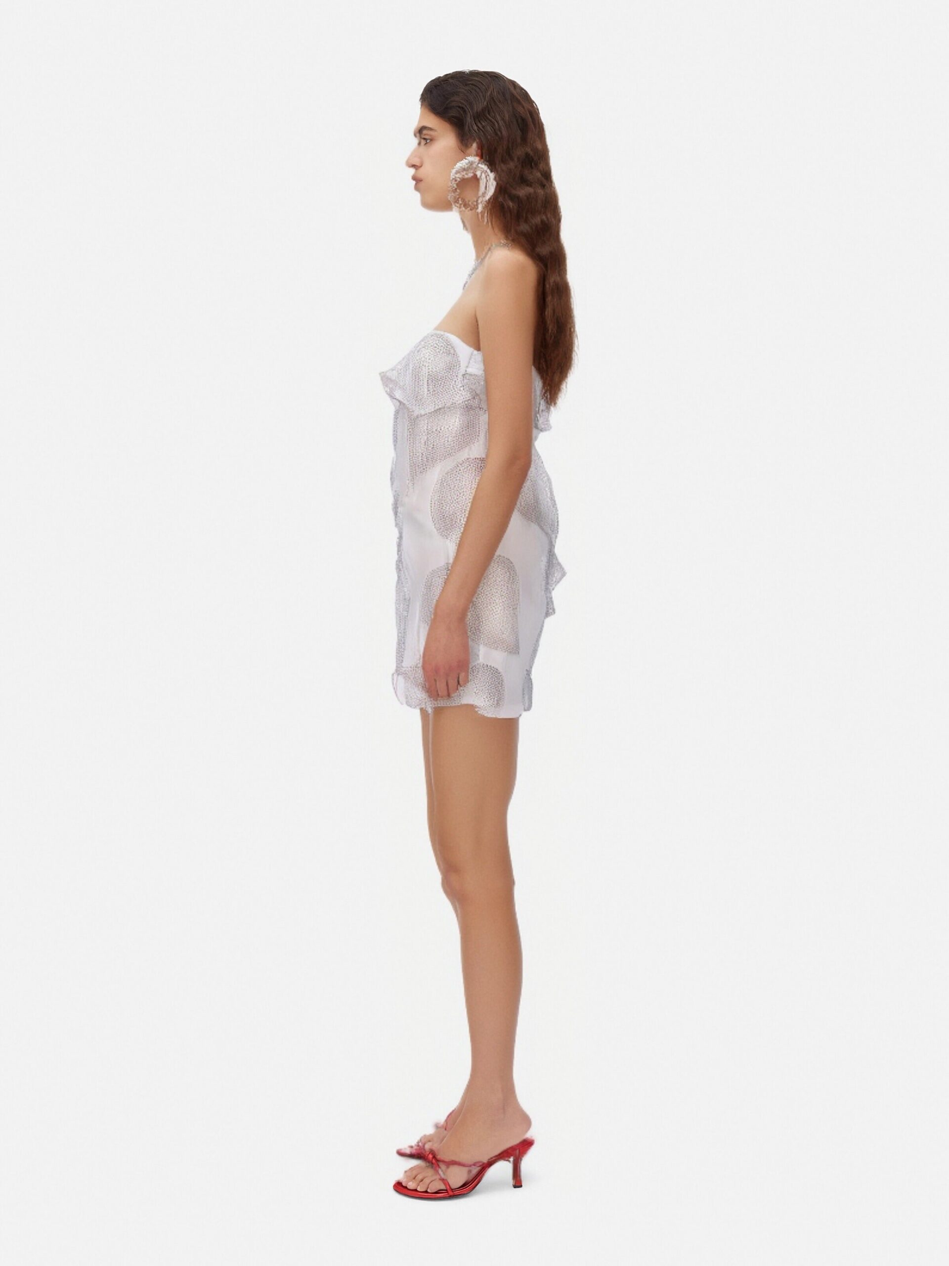CRYSTAL LEAF MINI DRESS WHITE WEDDING PARTY