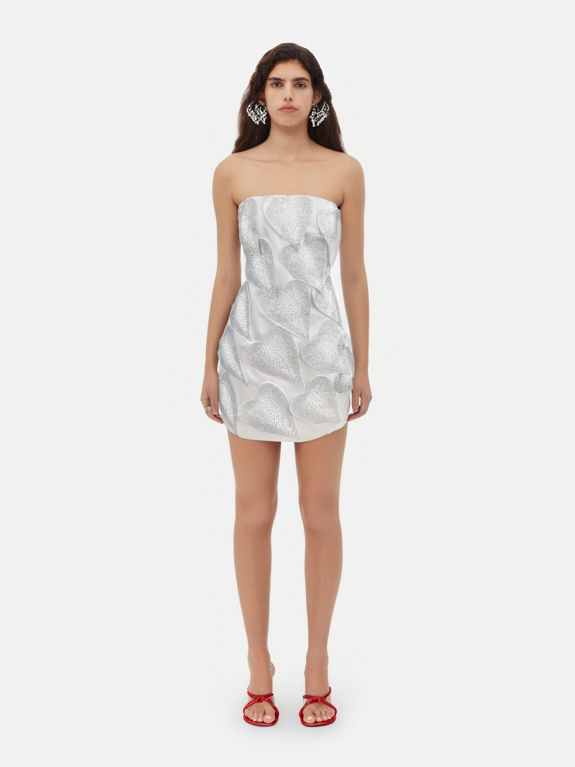 CRYSTAL LEAF MINI DRESS WHITE WEDDING PARTY
