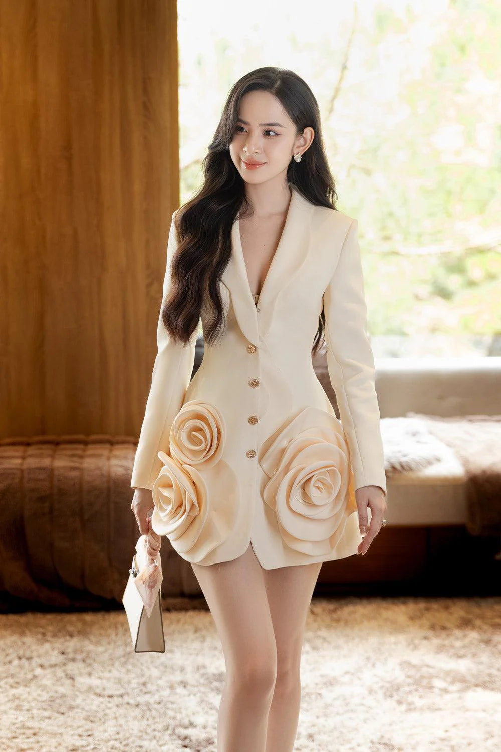 BEULAH 3D FLOWER BLAZER BEIGE WEDDING GUEST