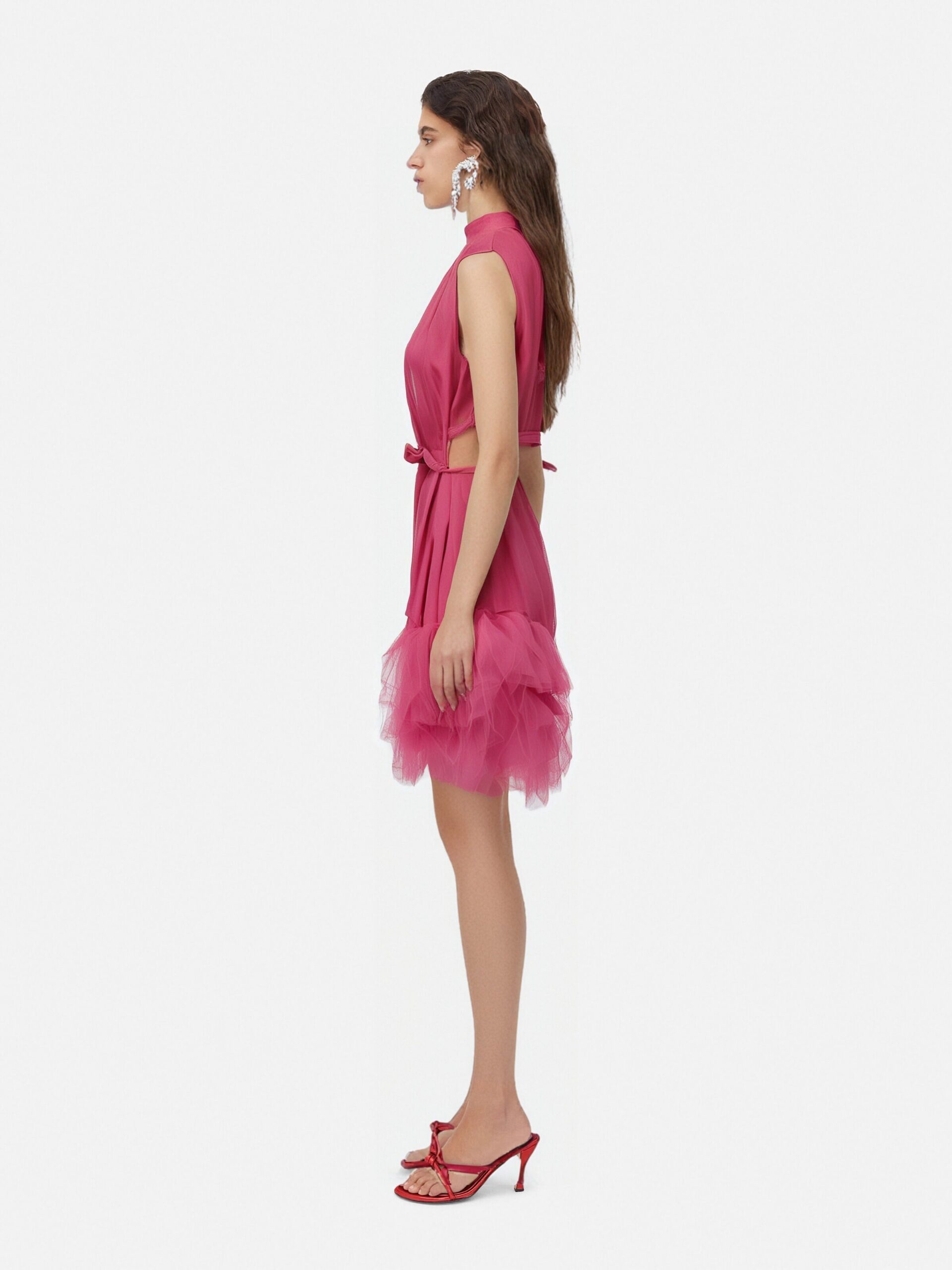 HALF HIGH NECK TULLE MINI DRESS PINK