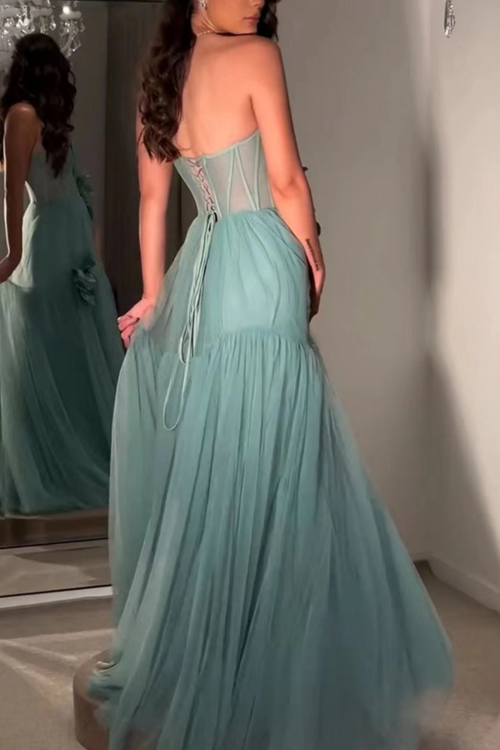 FLORAL STRAPLESS TULLE MAXI DRESS FOR WEDDING GUEST