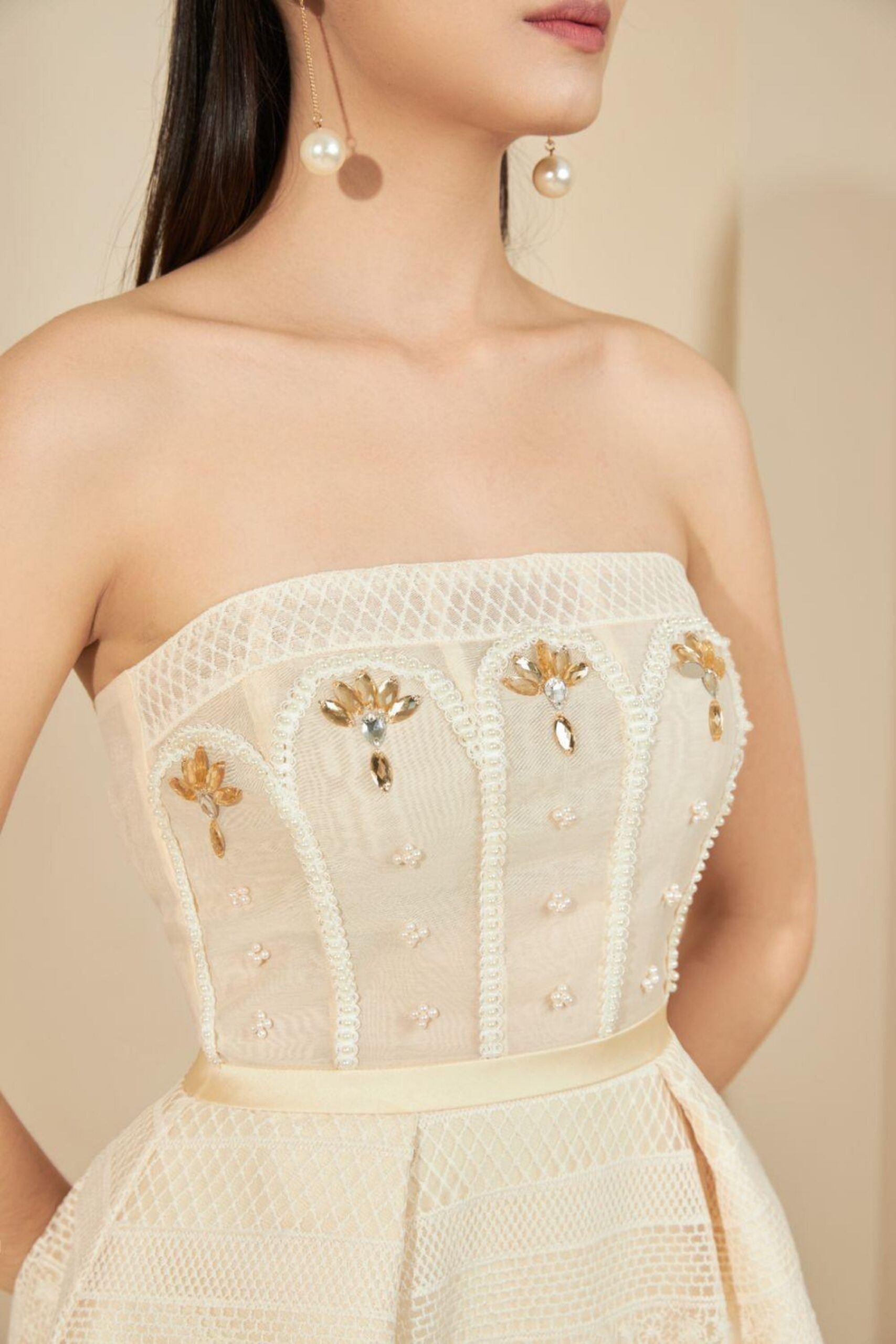 TERESA BEIGE LACE A-LINE MINI DRESS