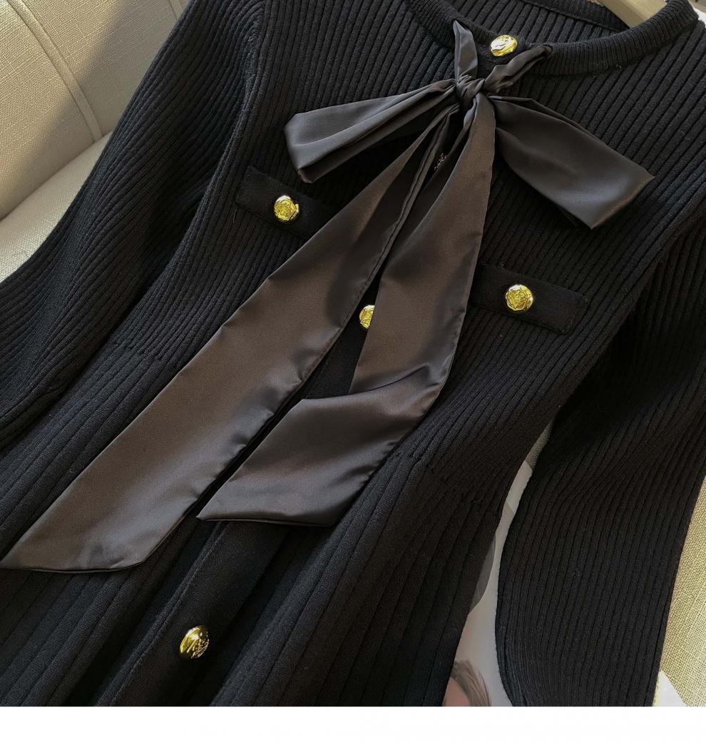 BOW SLEEVE KNIT MINI DRESS, BLACK, CASUAL