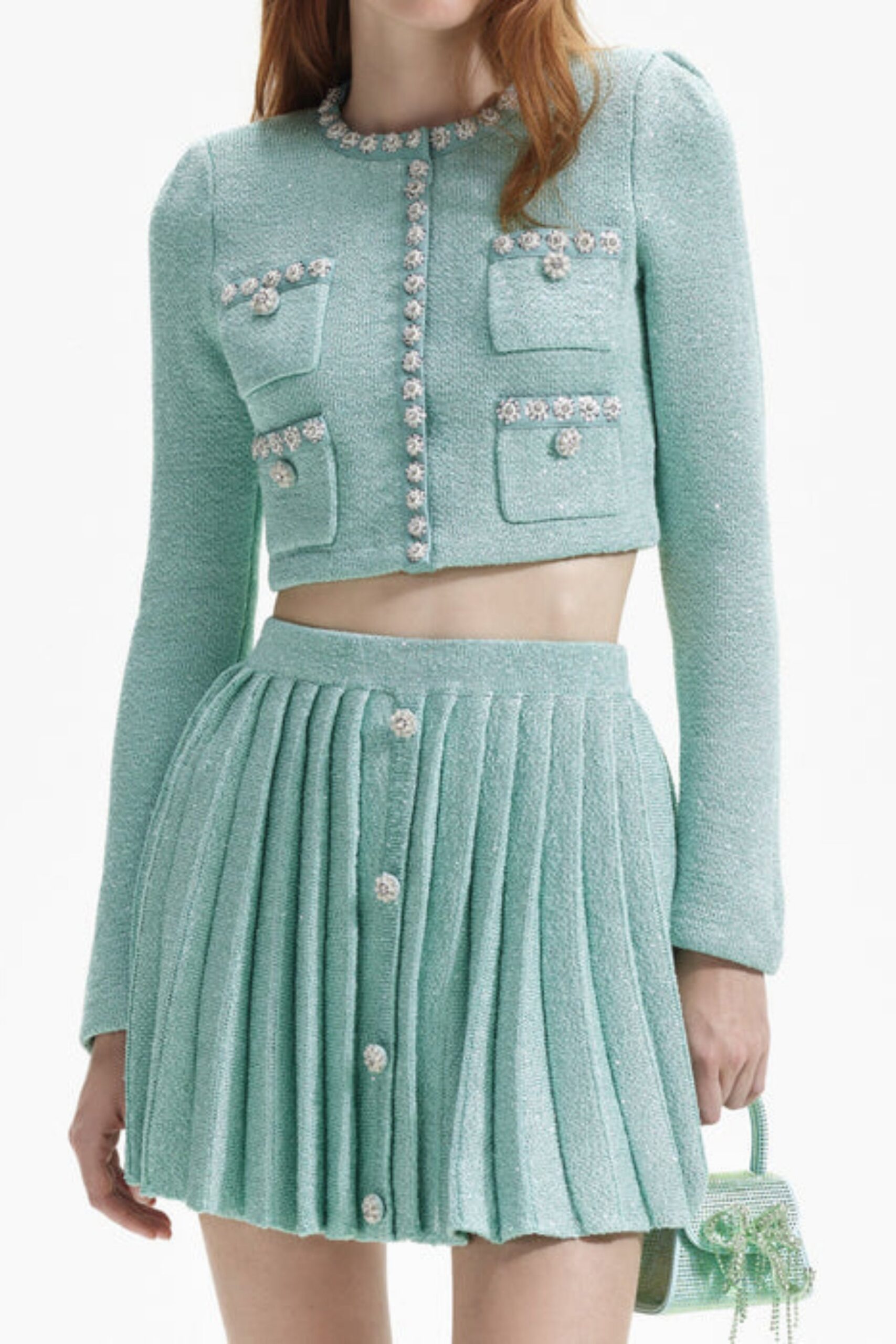 MINT SEQUIN KNIT CARDIGAN FOR WEDDING