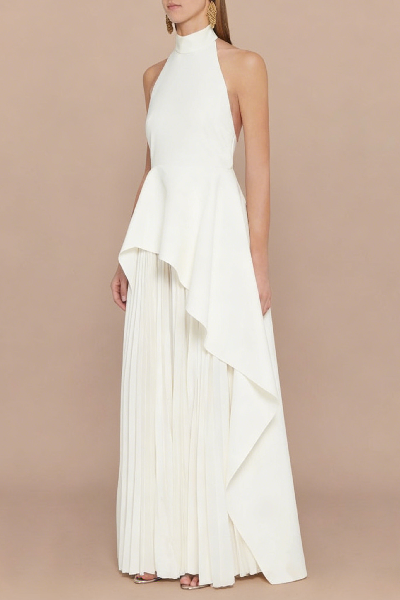WHITE BANDAGE HALTER ASYMMETRIC MAXI DRESS