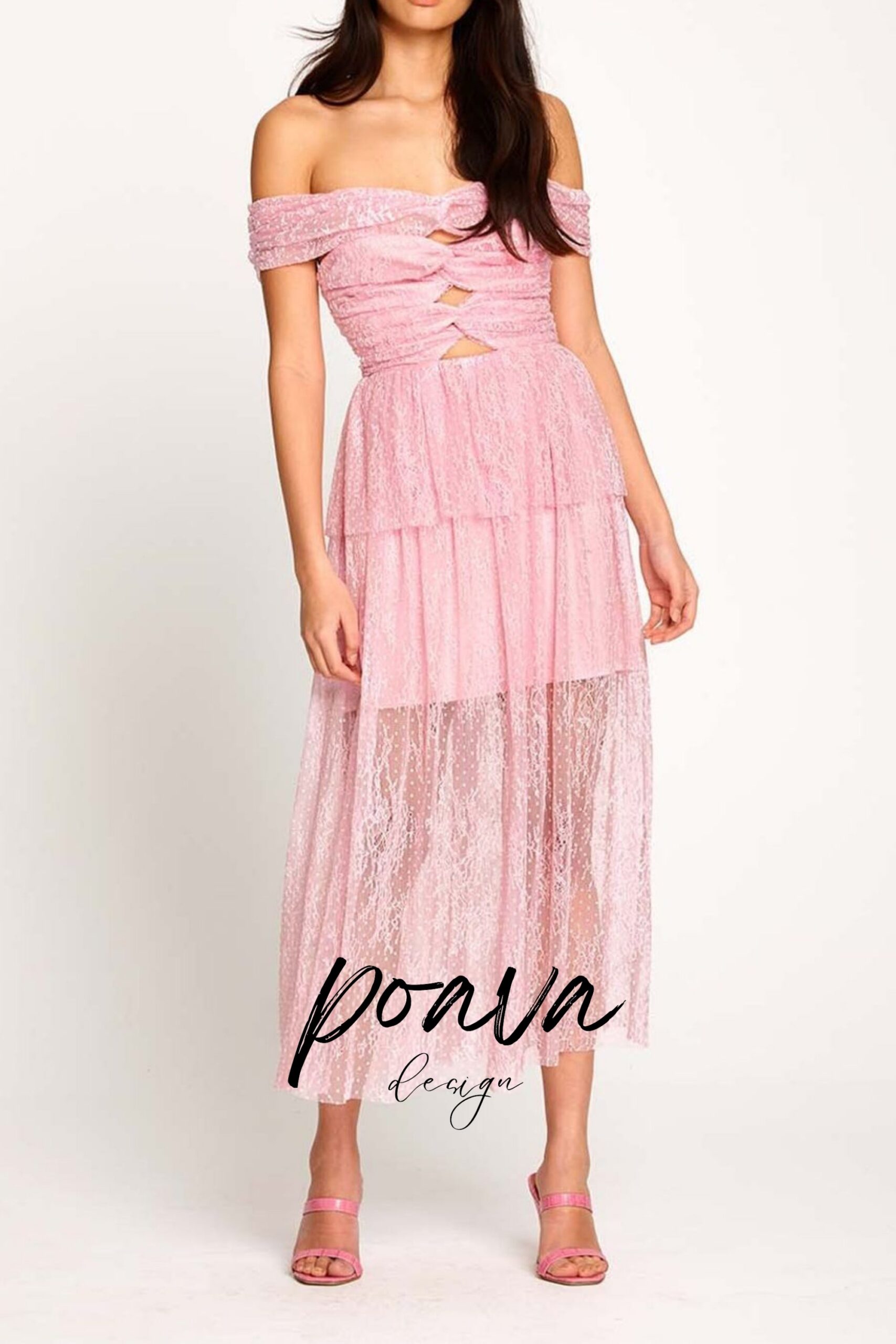 CUTOUT MESH MIDI DRESS PINK DATE NIGHT