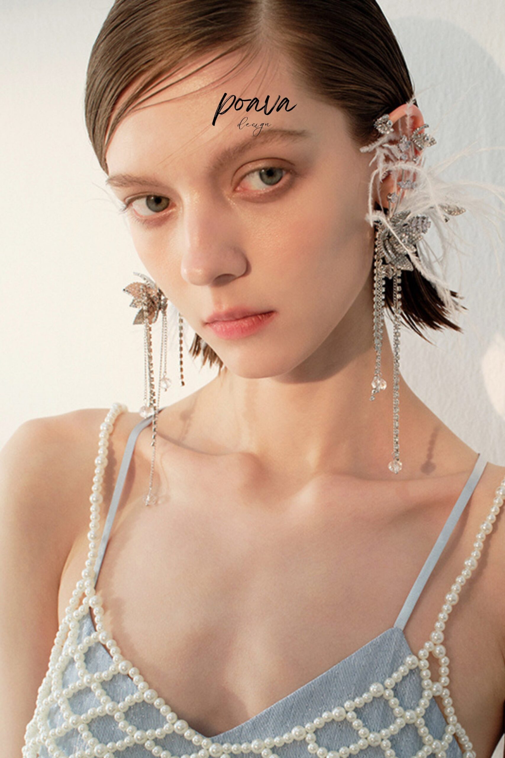 FEATHER CRYSTAL DROP EARRINGS FOR WEDDING