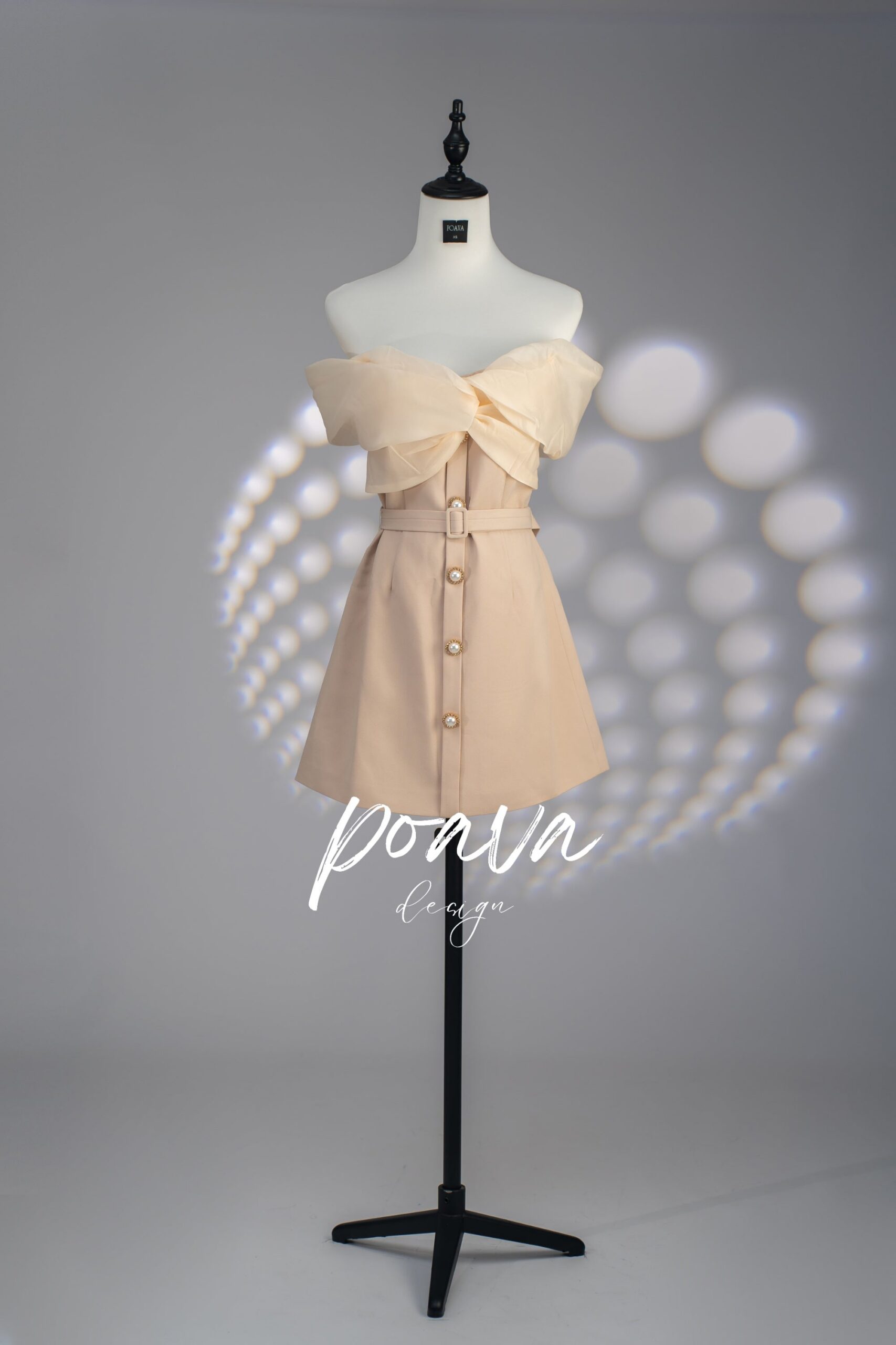 PEARL BUCKLE OFF-SHOULDER MINI DRESS
