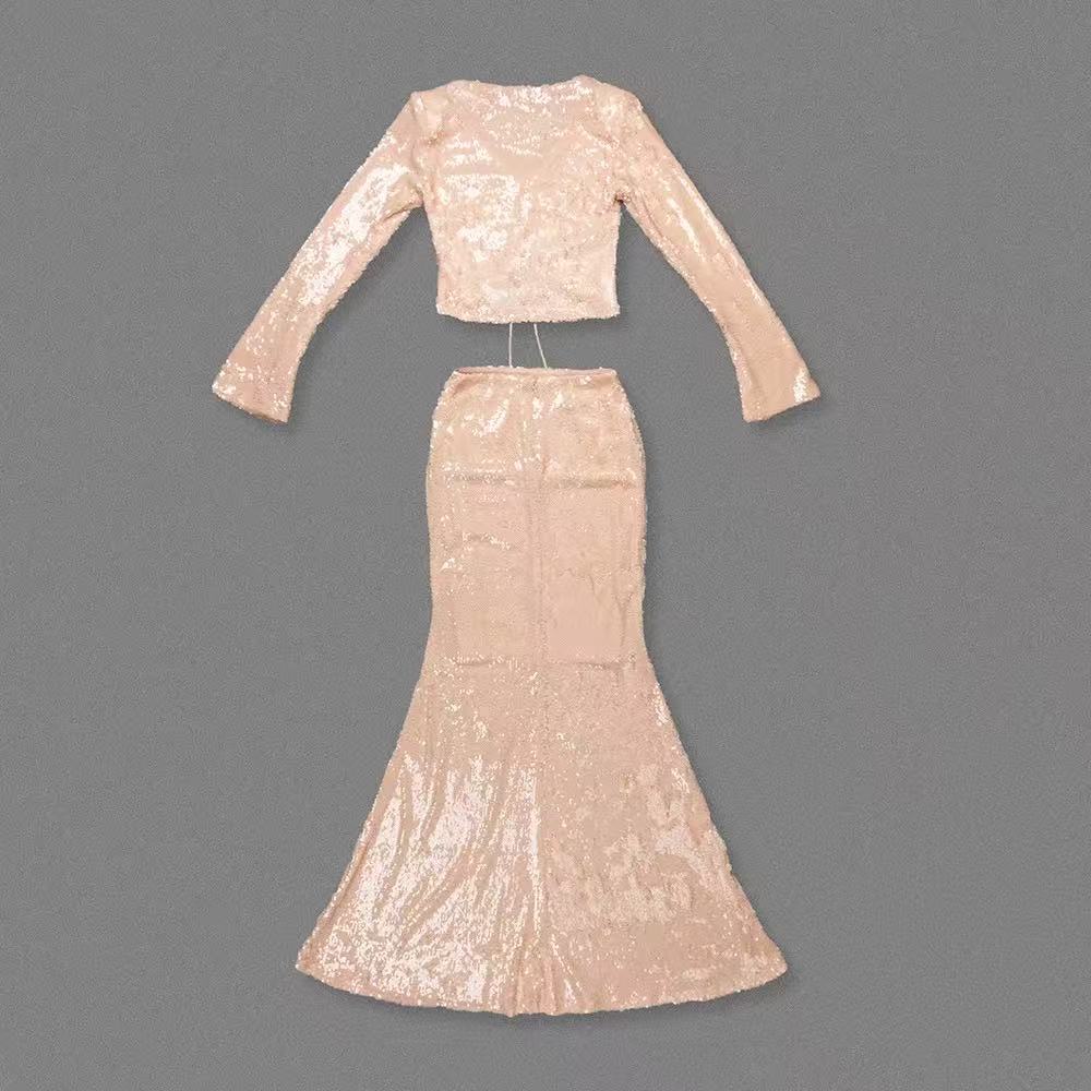 GLITTER SEQUIN TWO PIECE SET - NUDE COORD FOR PARTY