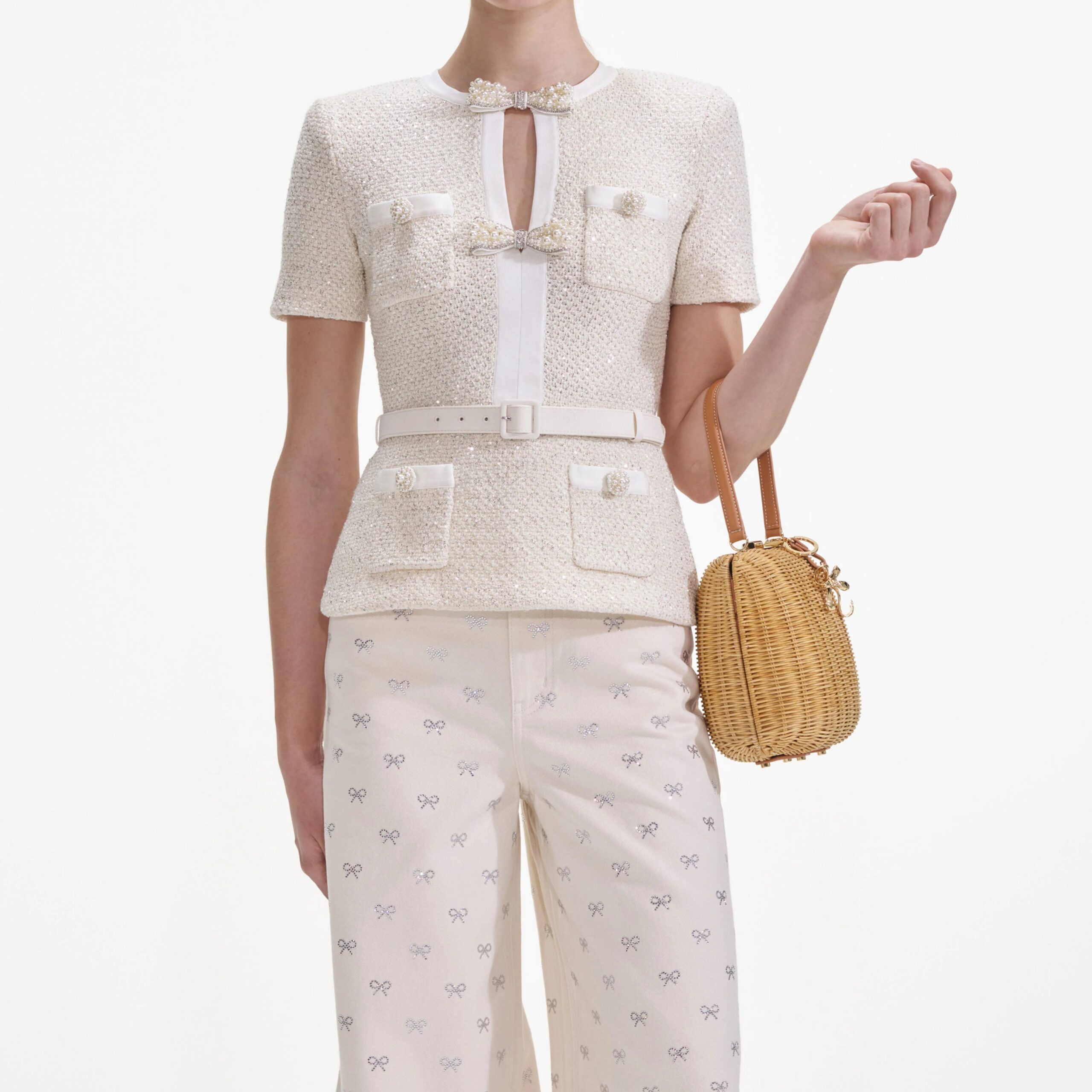 VICKY CREAM SEQUIN KNIT TOP FOR PARTY