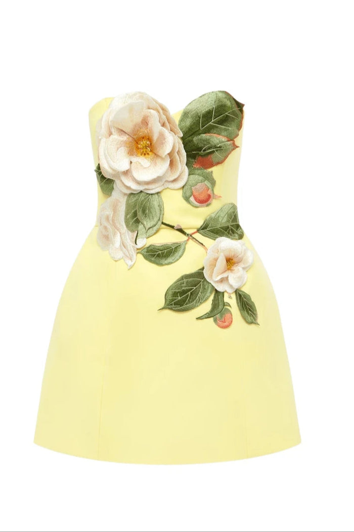 SUZANNE YELLOW FLORAL BUSTIER MINI DRESS
