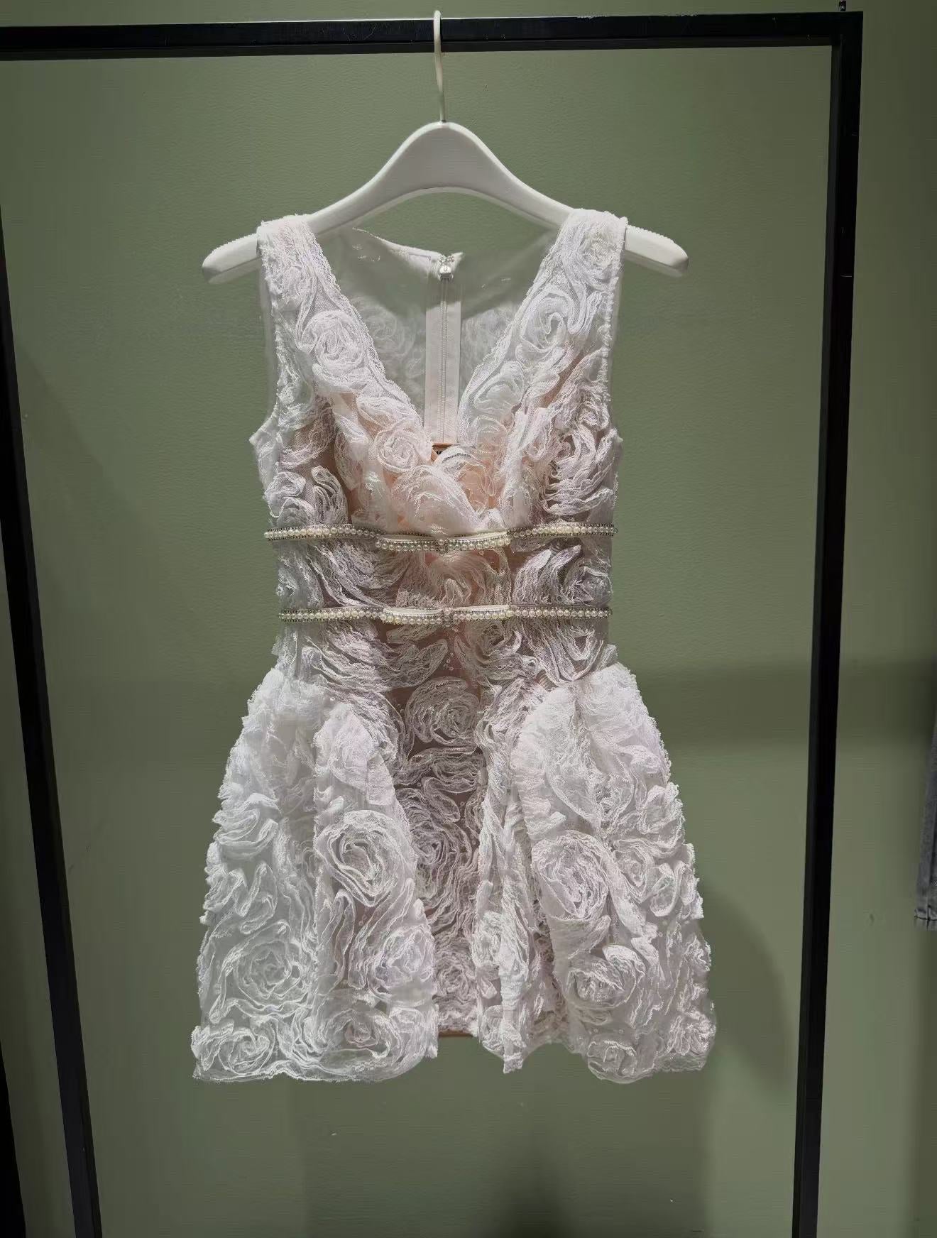 WHITE SEQUIN LACE MINI DRESS FOR PARTY