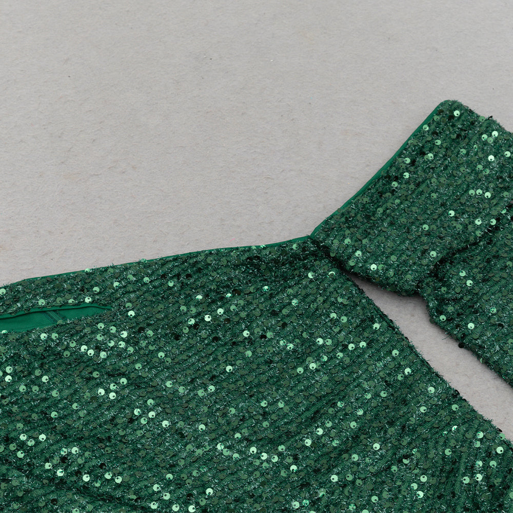 SEQUIN GREEN MAXI DRESS, CUTOUT EVENING GOWN