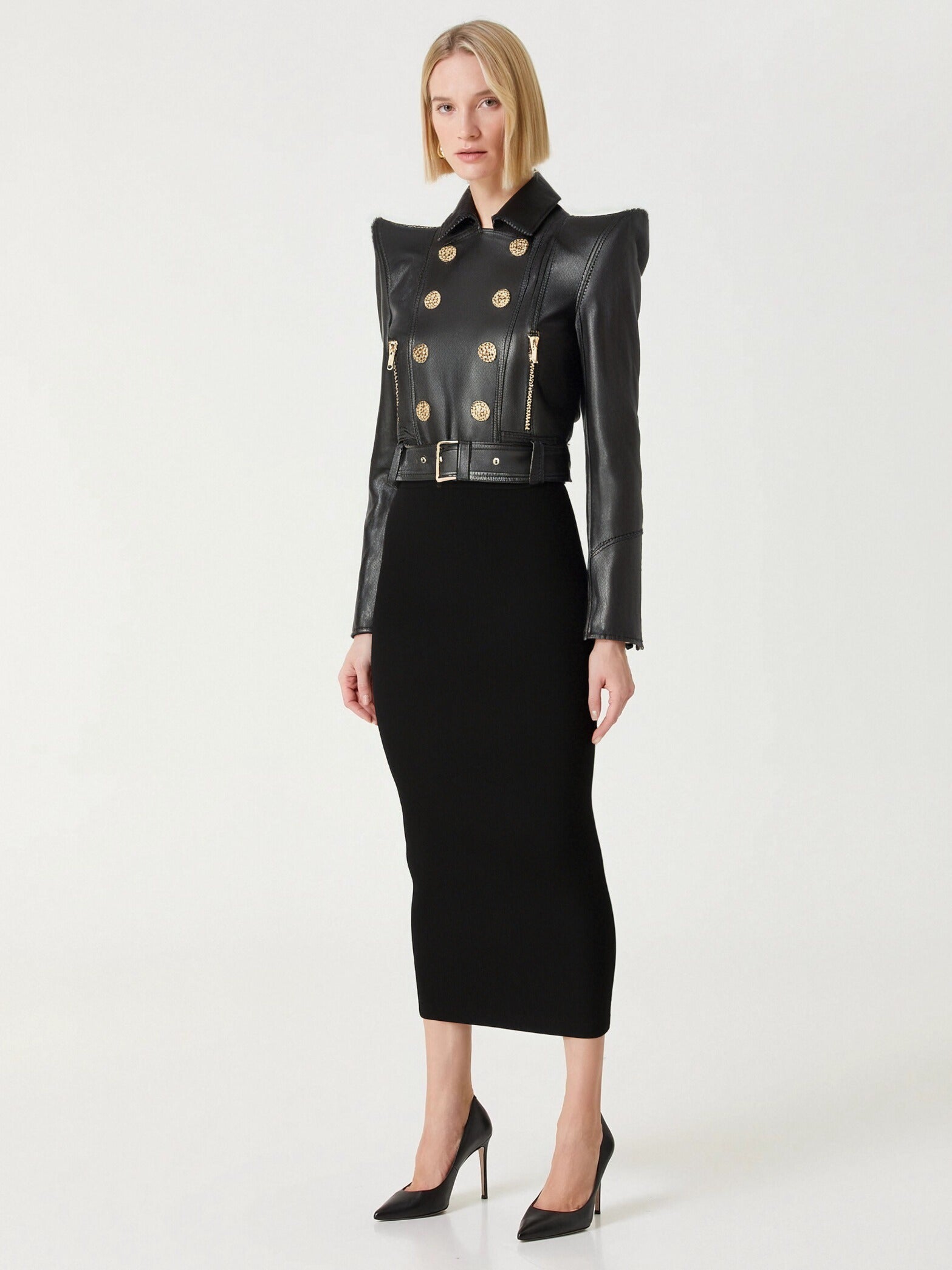 CROPPED LEATHER JACKET IN BLACK, PERFECTO STYLE