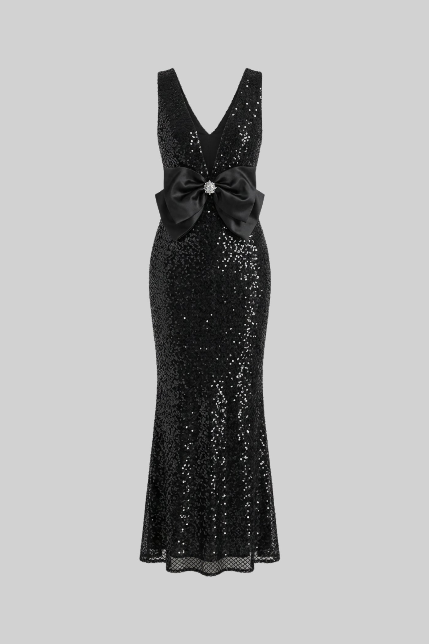 SATIN BOW SEQUIN MAXI DRESS, BLACK, FORMAL