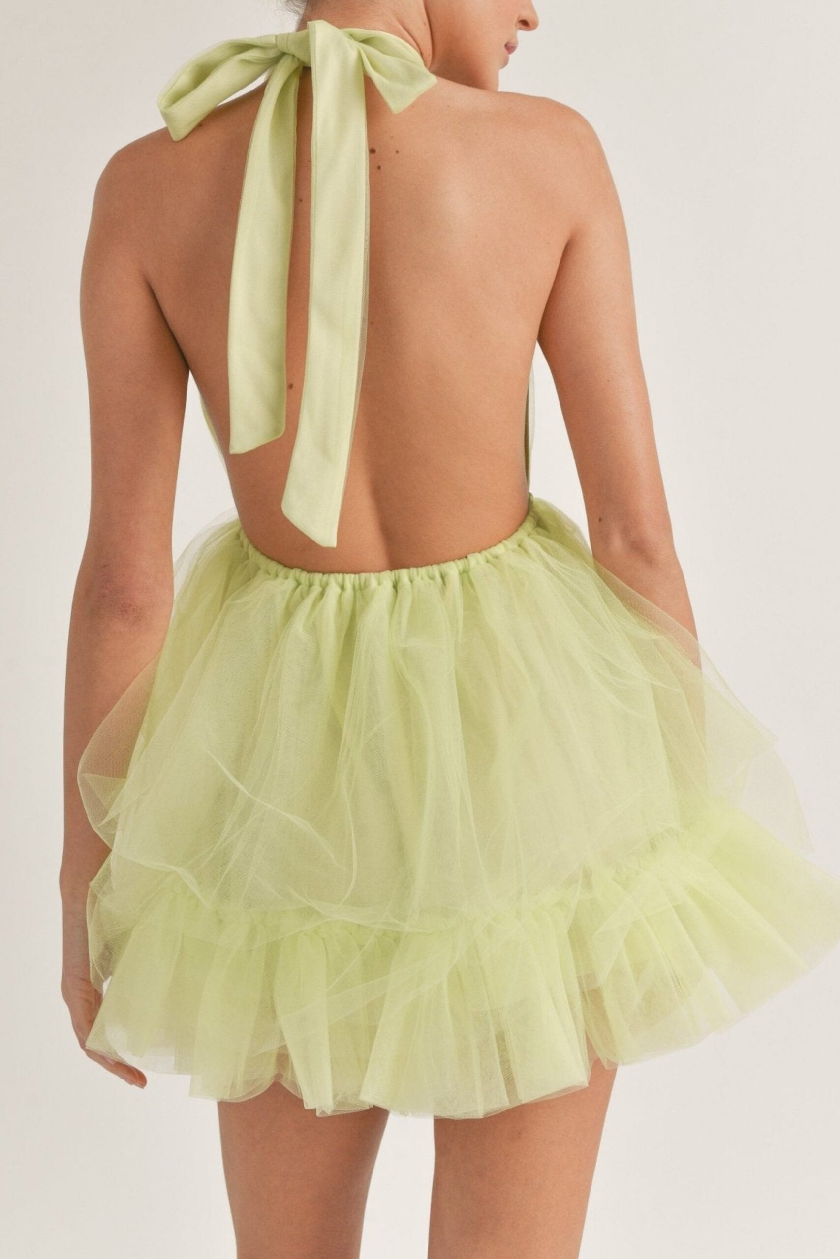 SABINA BACKLESS HALTER TULLE MINI PARTY DRESS