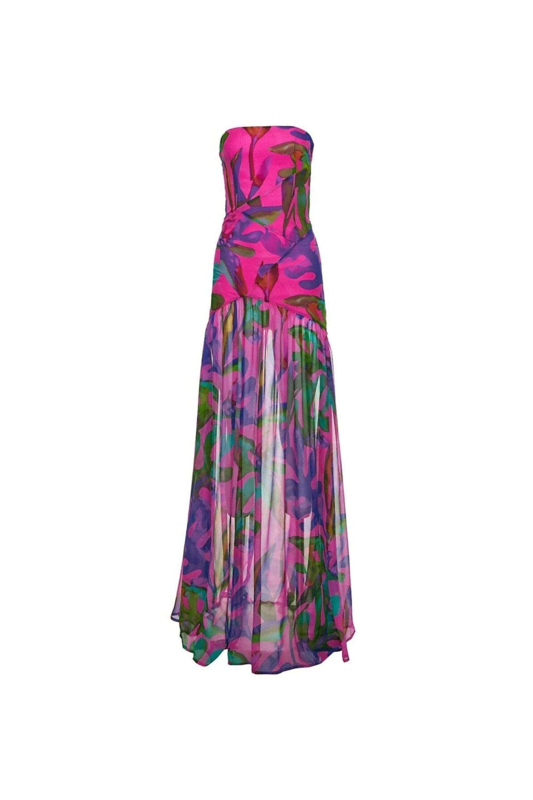 FLORAL SILK CHIFFON MAXI DRESS, RED A-LINE WEDDING