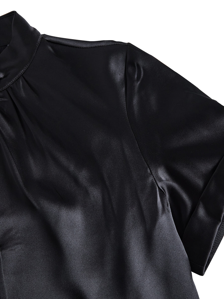 MODERN WHITE SATIN KEYHOLE BLOUSE FOR EVENTS