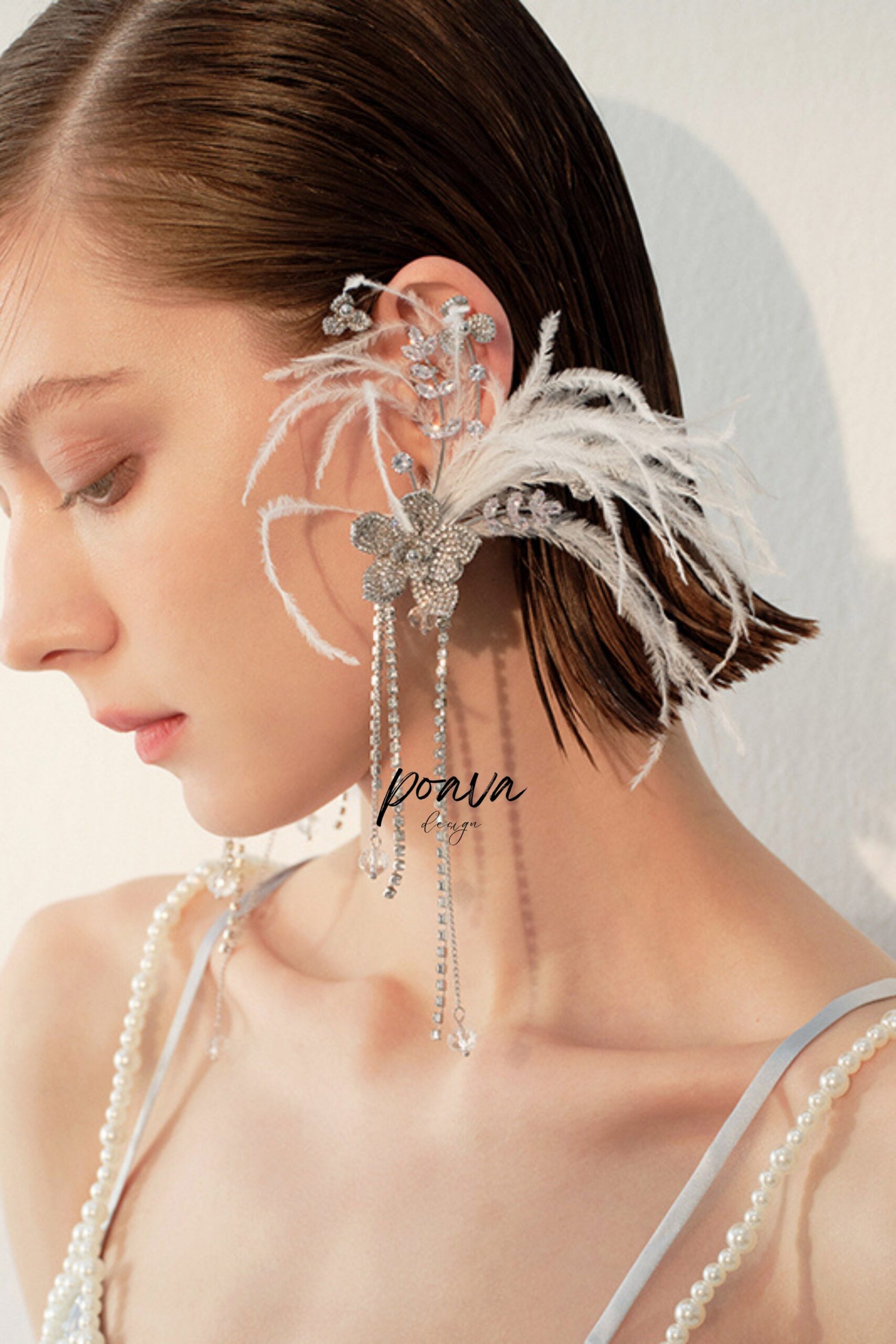 FEATHER CRYSTAL DROP EARRINGS FOR WEDDING