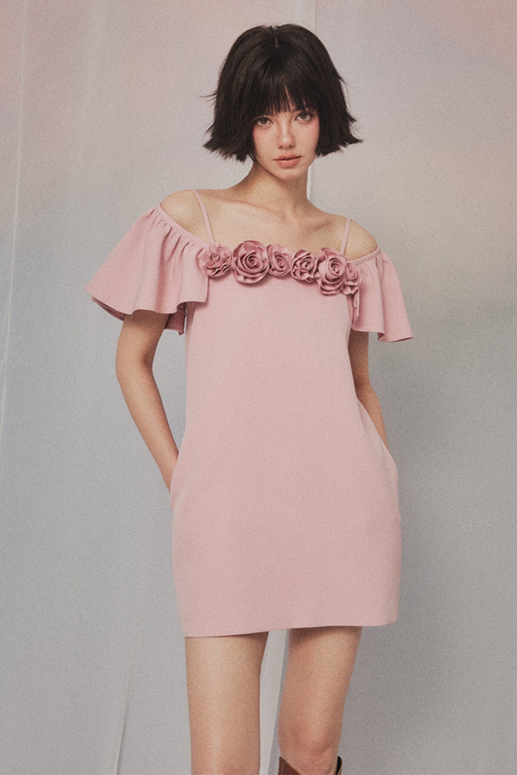 FLORAL PINK MINI DRESS FOR PARTIES