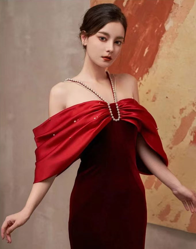 TOVE OFF-SHOULDER VELVET MAXI DRESS RED