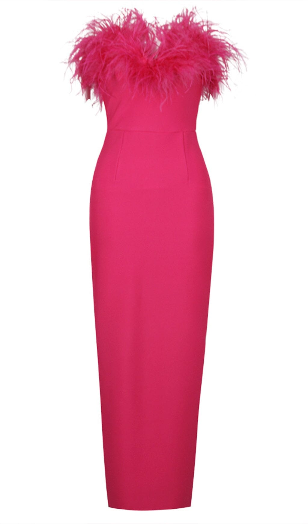 FEATHER BODYCON BANDAGE MIDI DRESS HOT PINK