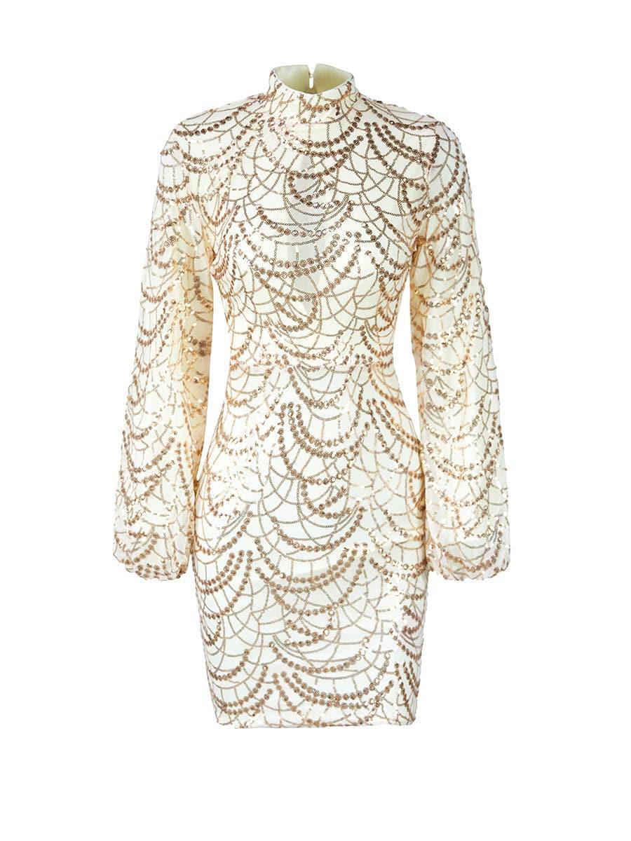 MOCK NECK SEQUIN BODYCON PARTY DRESS
