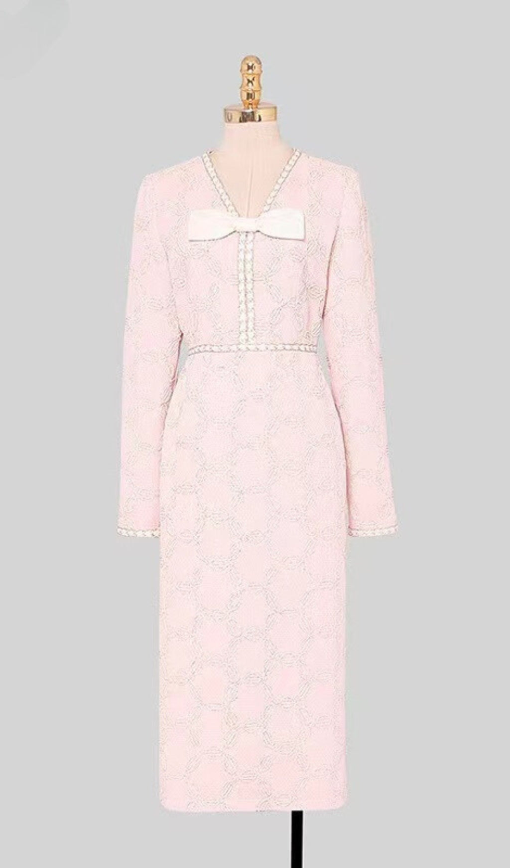 EMBROIDERED V-NECK BOW MIDI DRESS FOR WEDDING GUEST