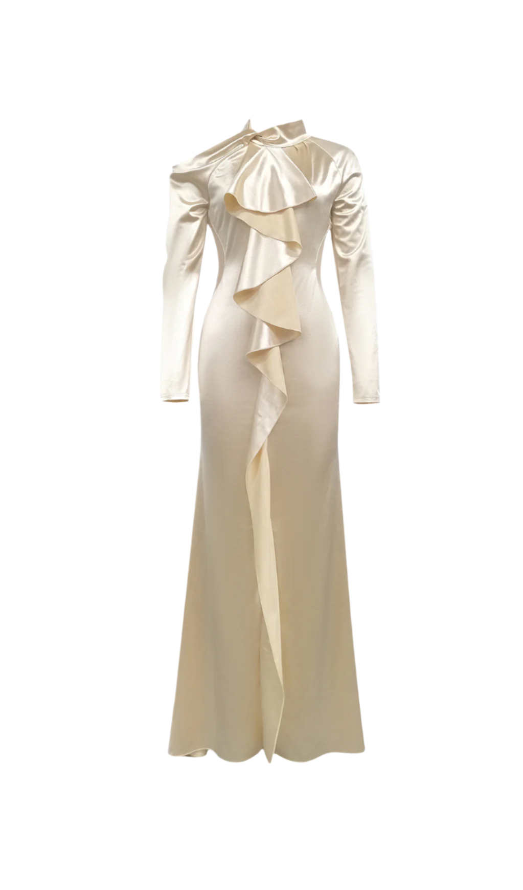 RAE CHAMPAGNE ONE-SHOULDER RUFFLE MAXI DRESS