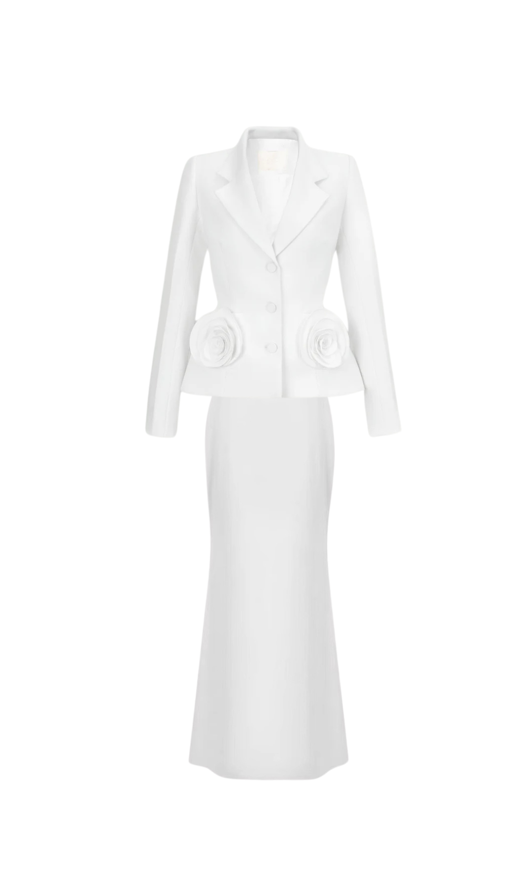 FLOWER EMBELLISHED WHITE JACKET SKIRT SET
