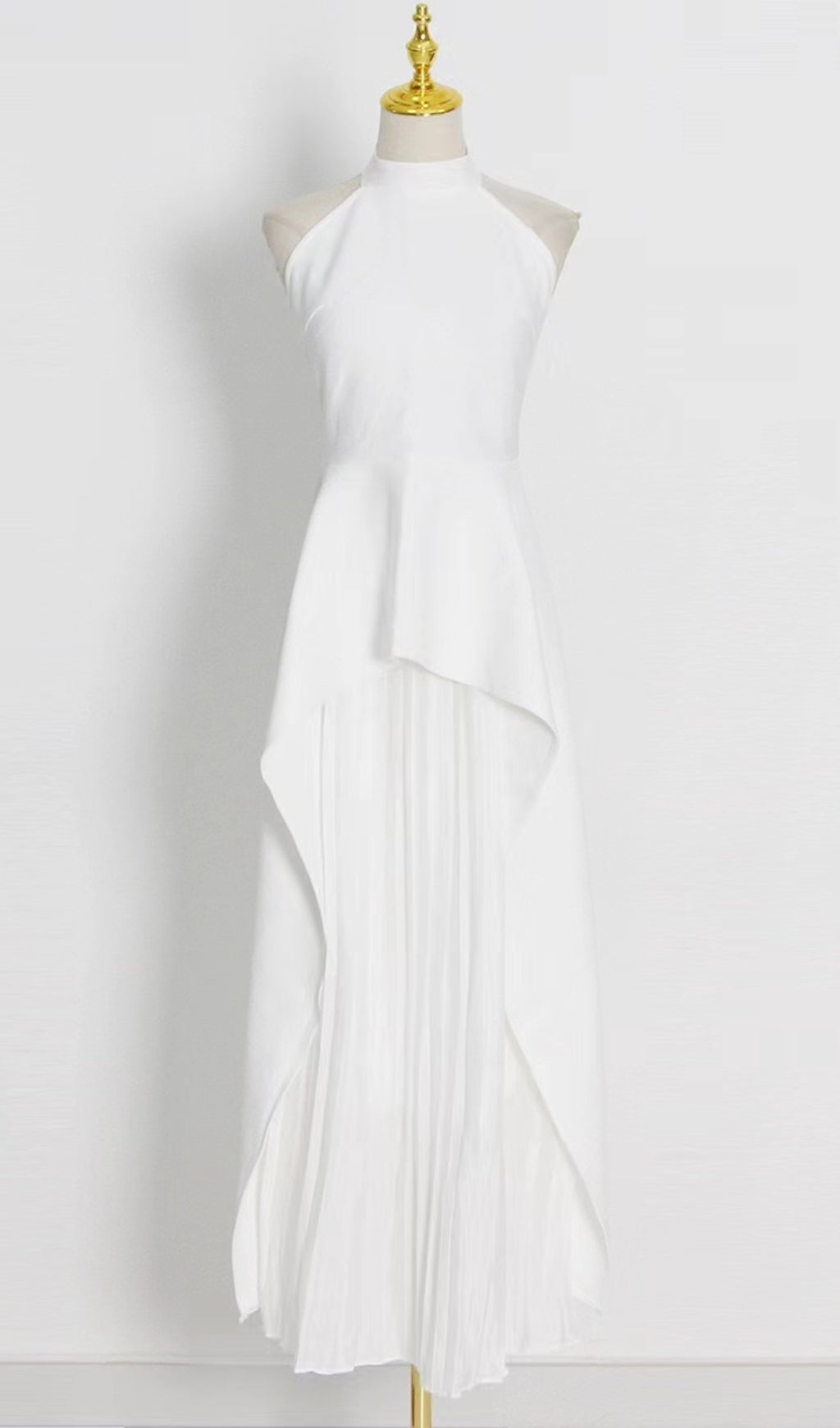 WHITE BANDAGE HALTER ASYMMETRIC MAXI DRESS