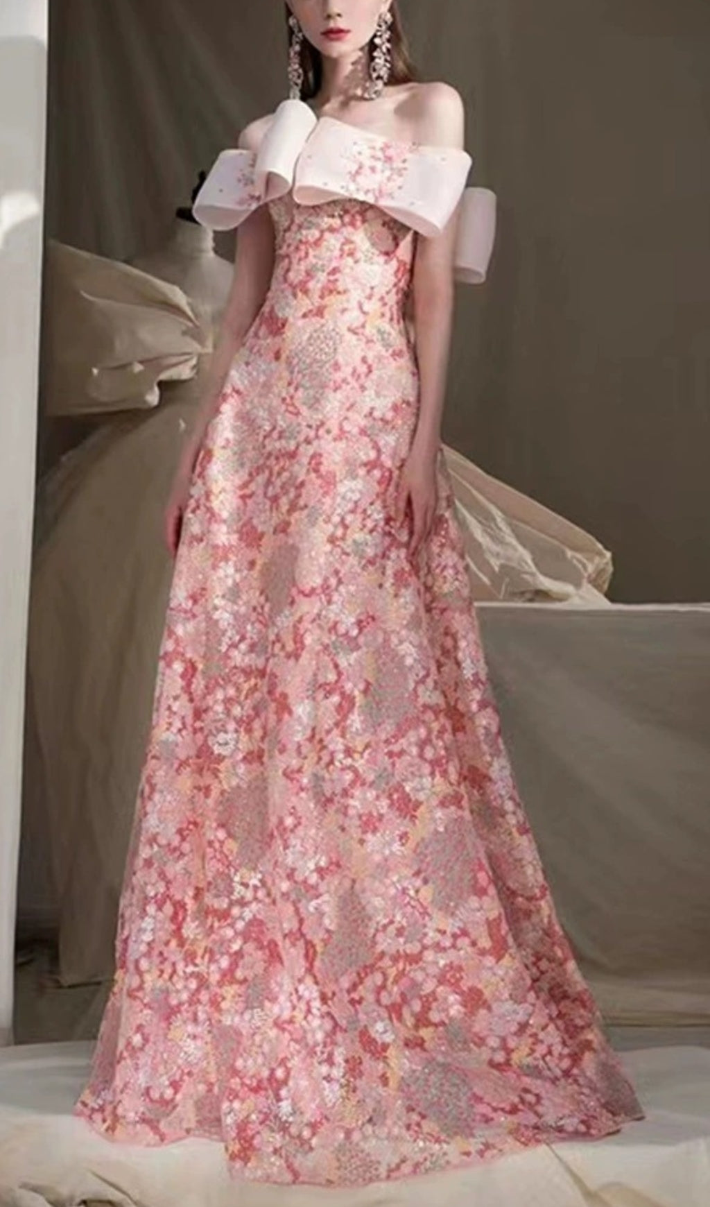 STRAPLESS FLORAL A-LINE MAXI DRESS FOR WEDDING GUEST