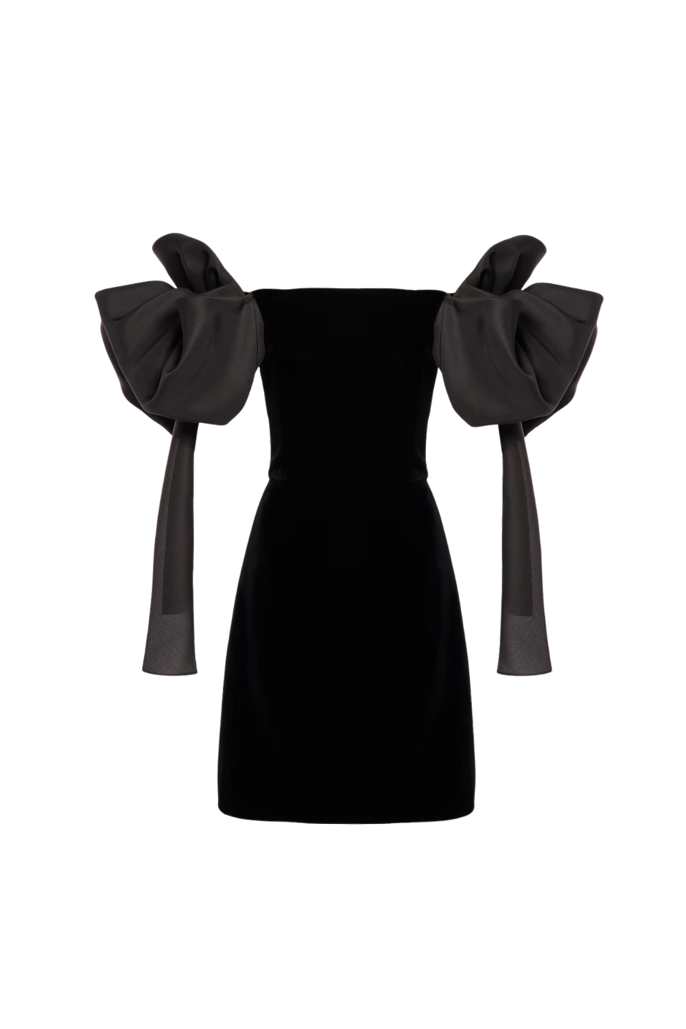JULIE BOW OFF-SHOULDER MINI DRESS BLACK