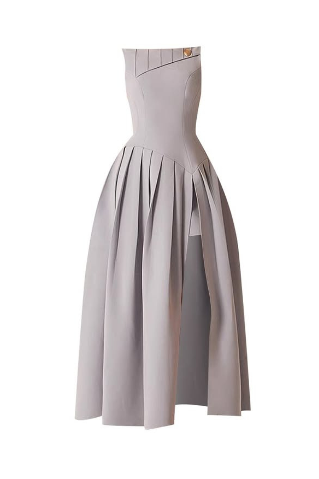 SLEEVELESS PLEATED SLIT MIDI DRESS GRAY