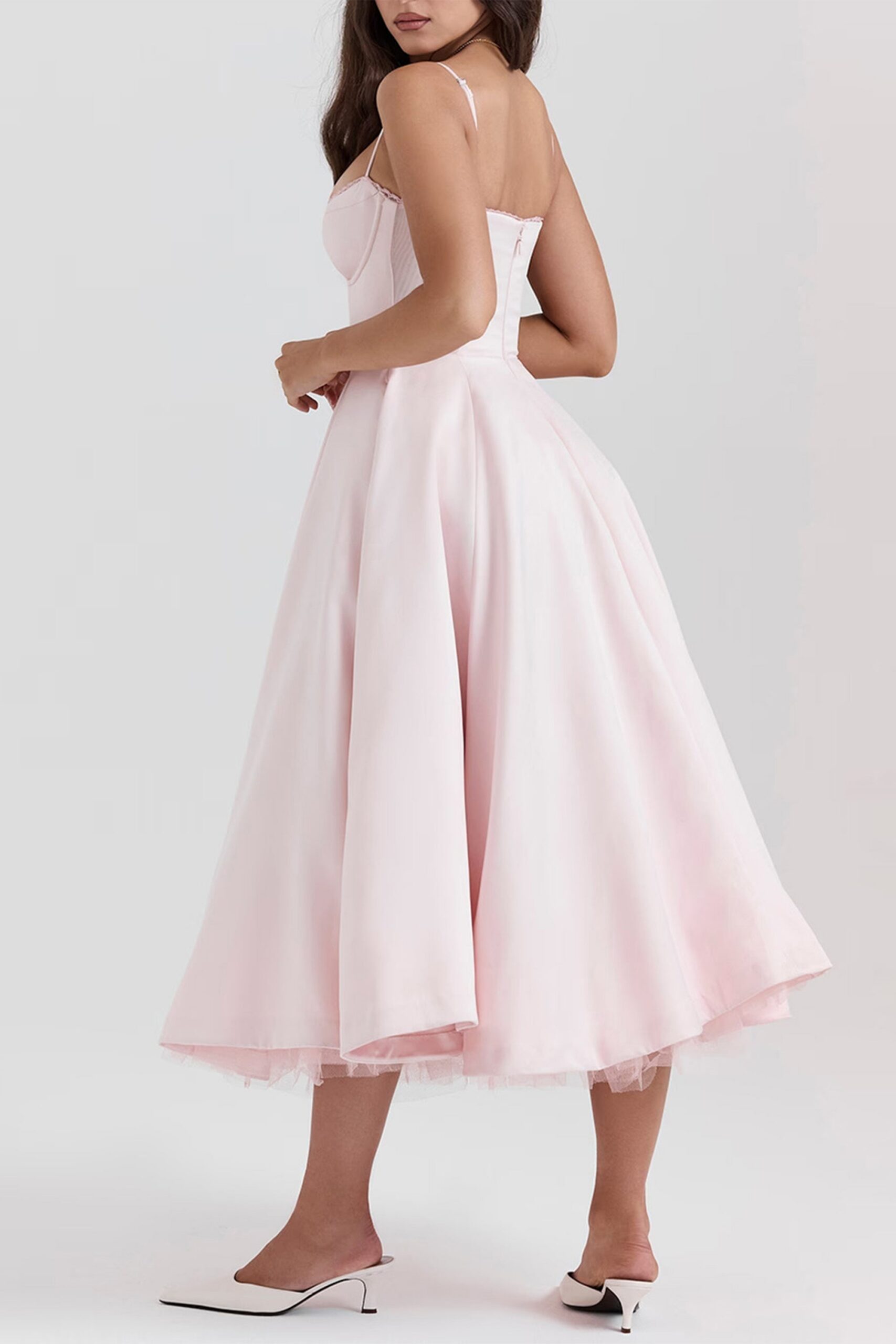 ANALISSA PINK MESH MIDI DRESS FOR PARTY