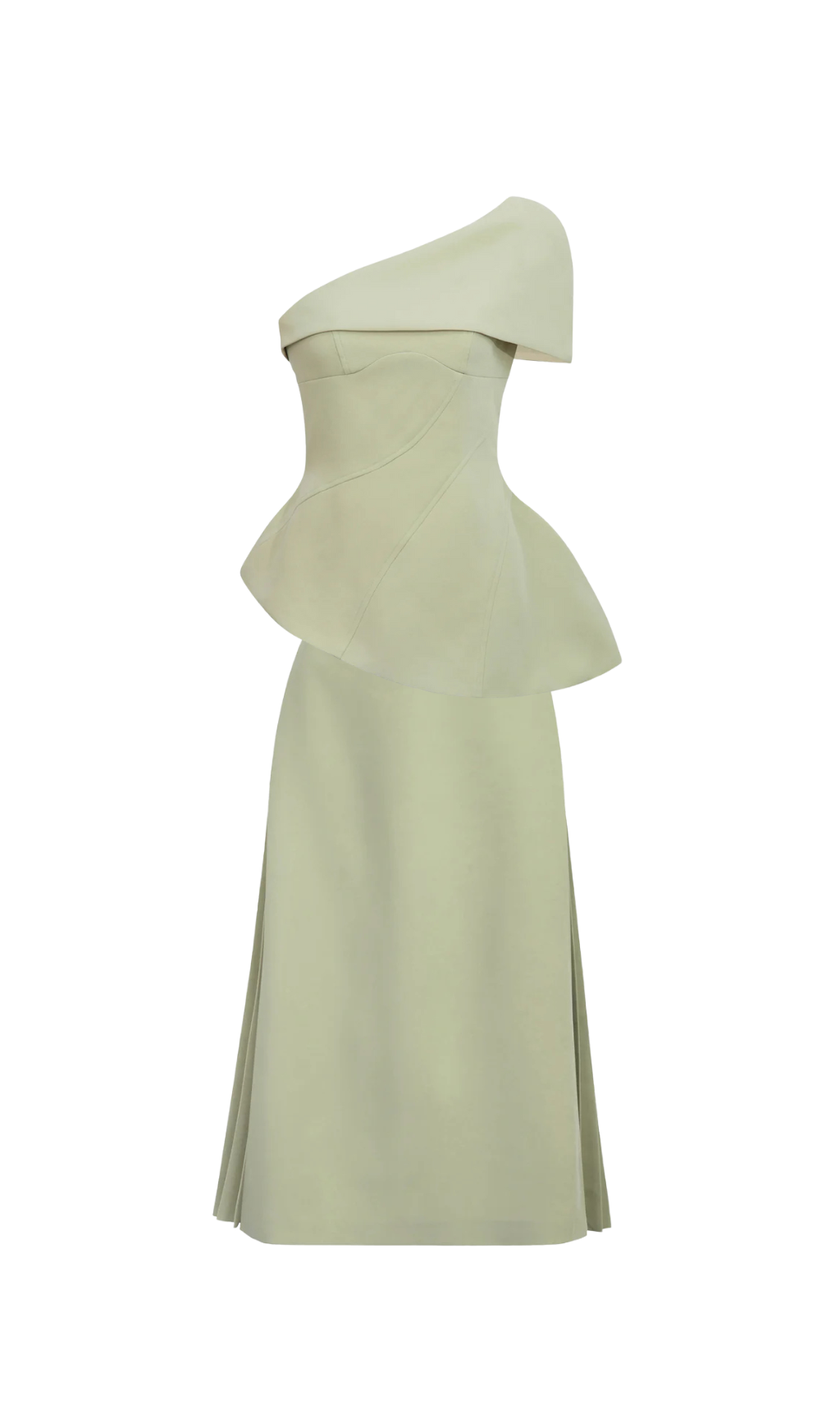 ONE SHOULDER FLARE MIDI SKIRT SUIT OLIVE GREEN