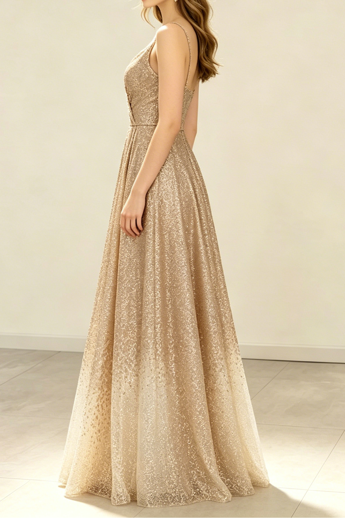 GOLD V-NECK SEQUIN PROM BODYCON DRESS