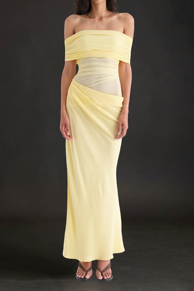 1_13f7a80d-f5d3-4bcc-8a64-9152c9c710fd REANKO YELLOW OFF-SHOULDER RUCHED MESH MAXI DRESS