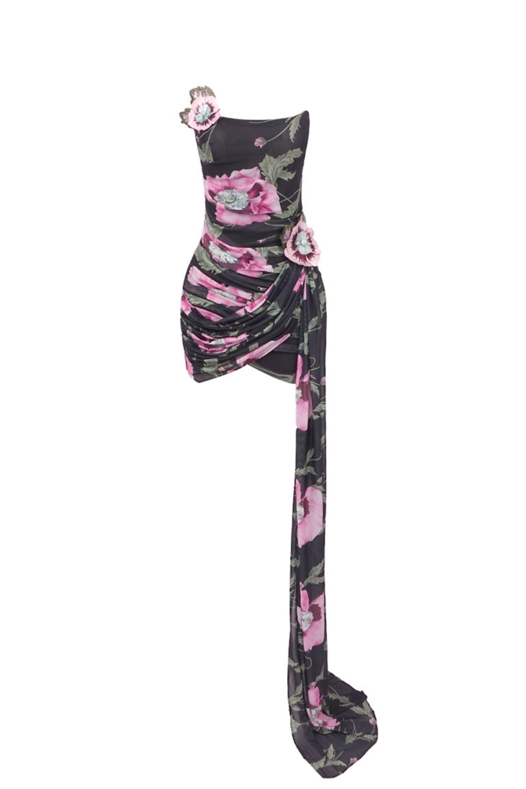 FLORAL DRAPE MINI DRESS FOR PARTY
