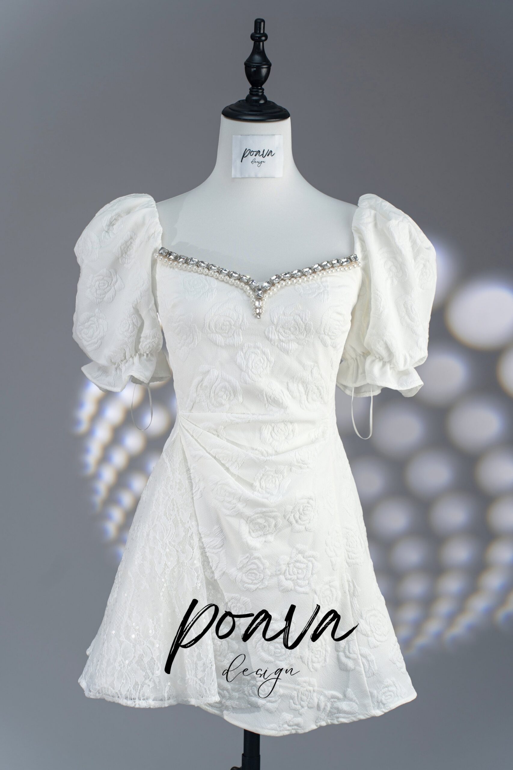 1_15cc3f5c-e9be-426a-a674-d8ec9298ce20 WHITE PUFF SLEEVE EMBELLISHED MINI PARTY DRESS