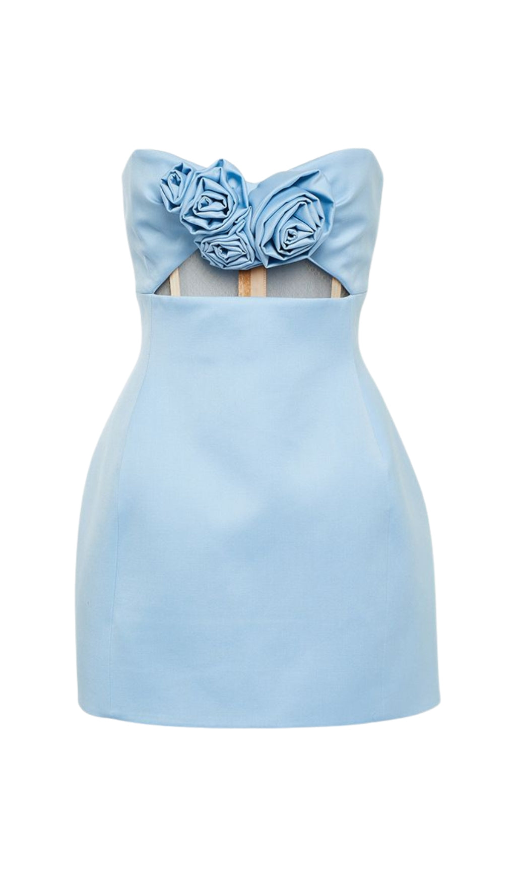 STRAPLESS BLUE CUTOUT MINI DRESS FOR PARTY