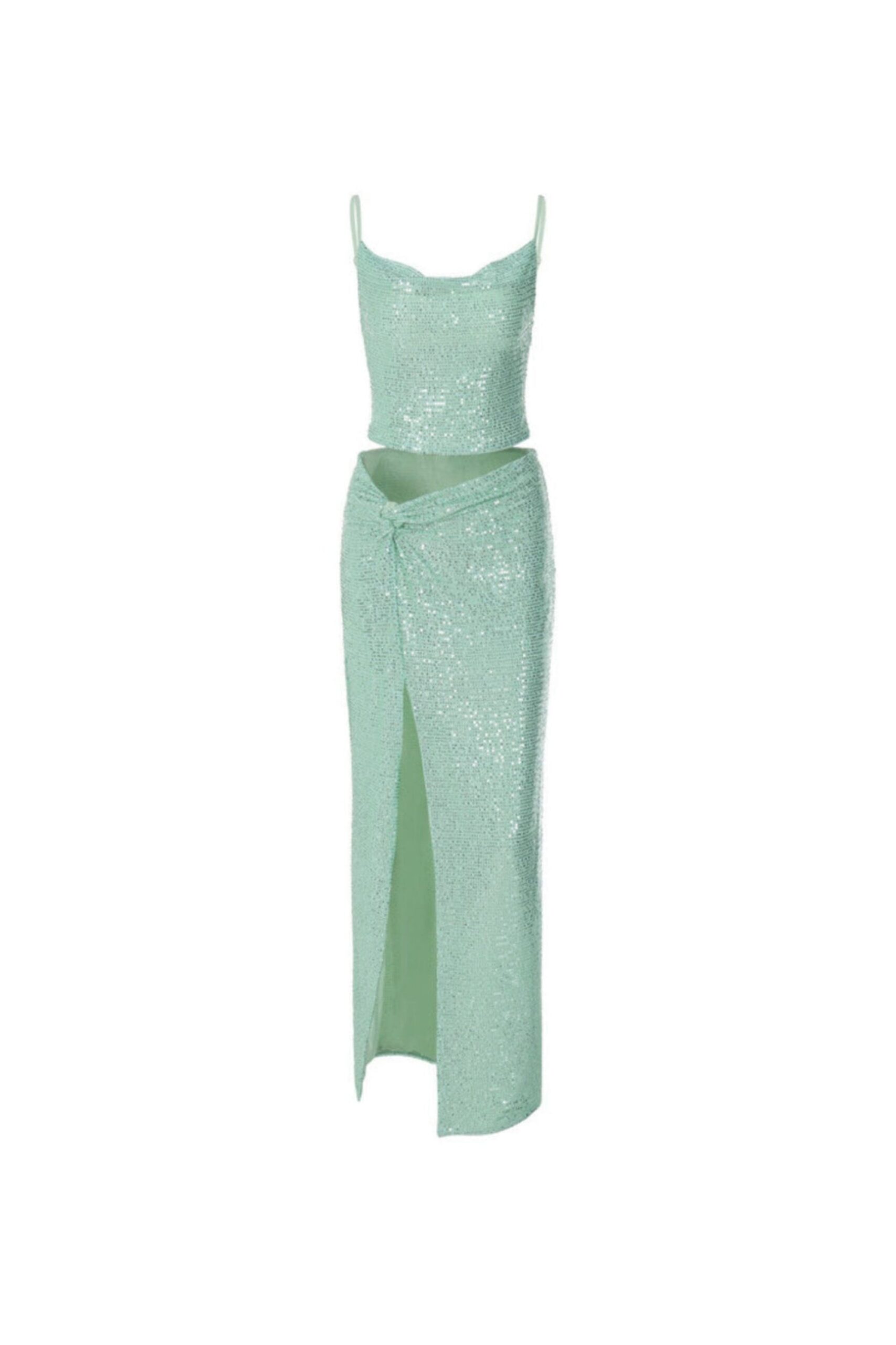 SEQUIN GREEN TWO PIECE SUIT FOR PARTY