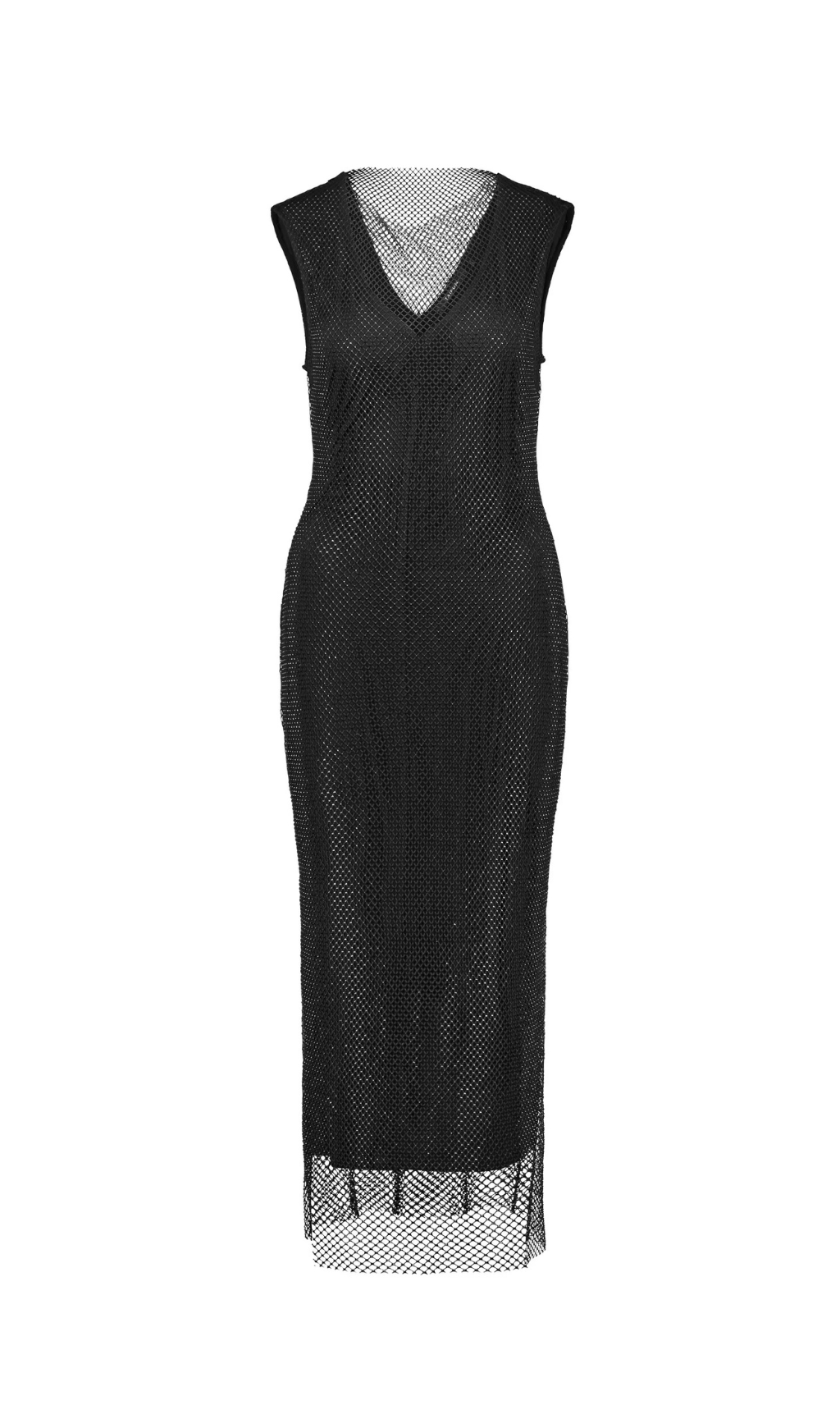 SLEEVELESS MESH SHIFT MIDI DRESS, BLACK COCKTAIL