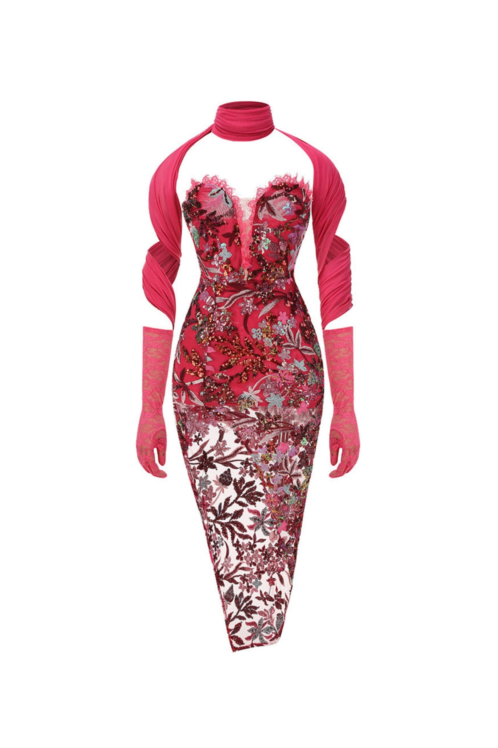 ZIEGLER STRAPLESS RED SPLIT MIDI DRESS