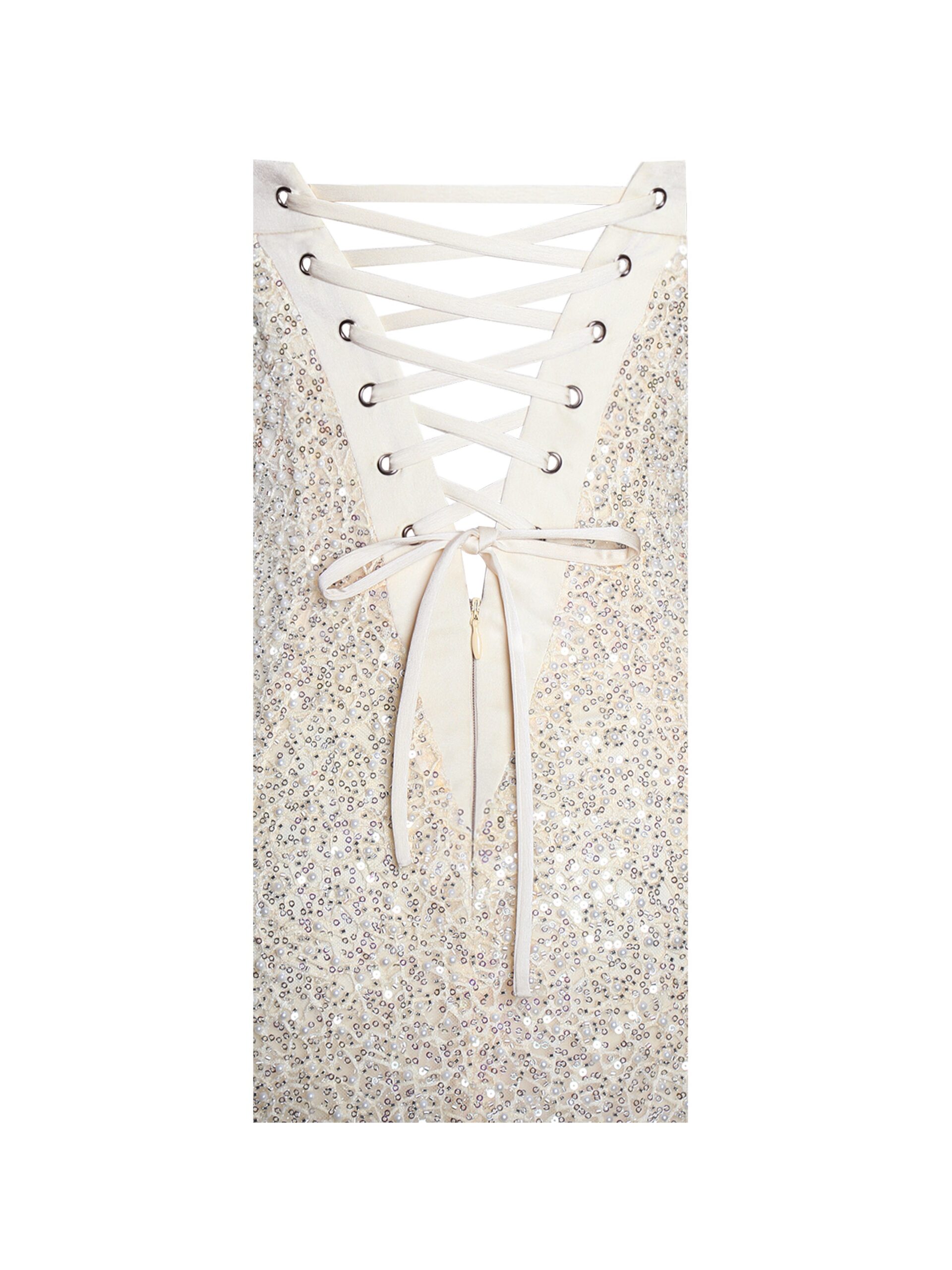 GOLD BEADED SEQUIN BODYCON GOWN WITH SCARF